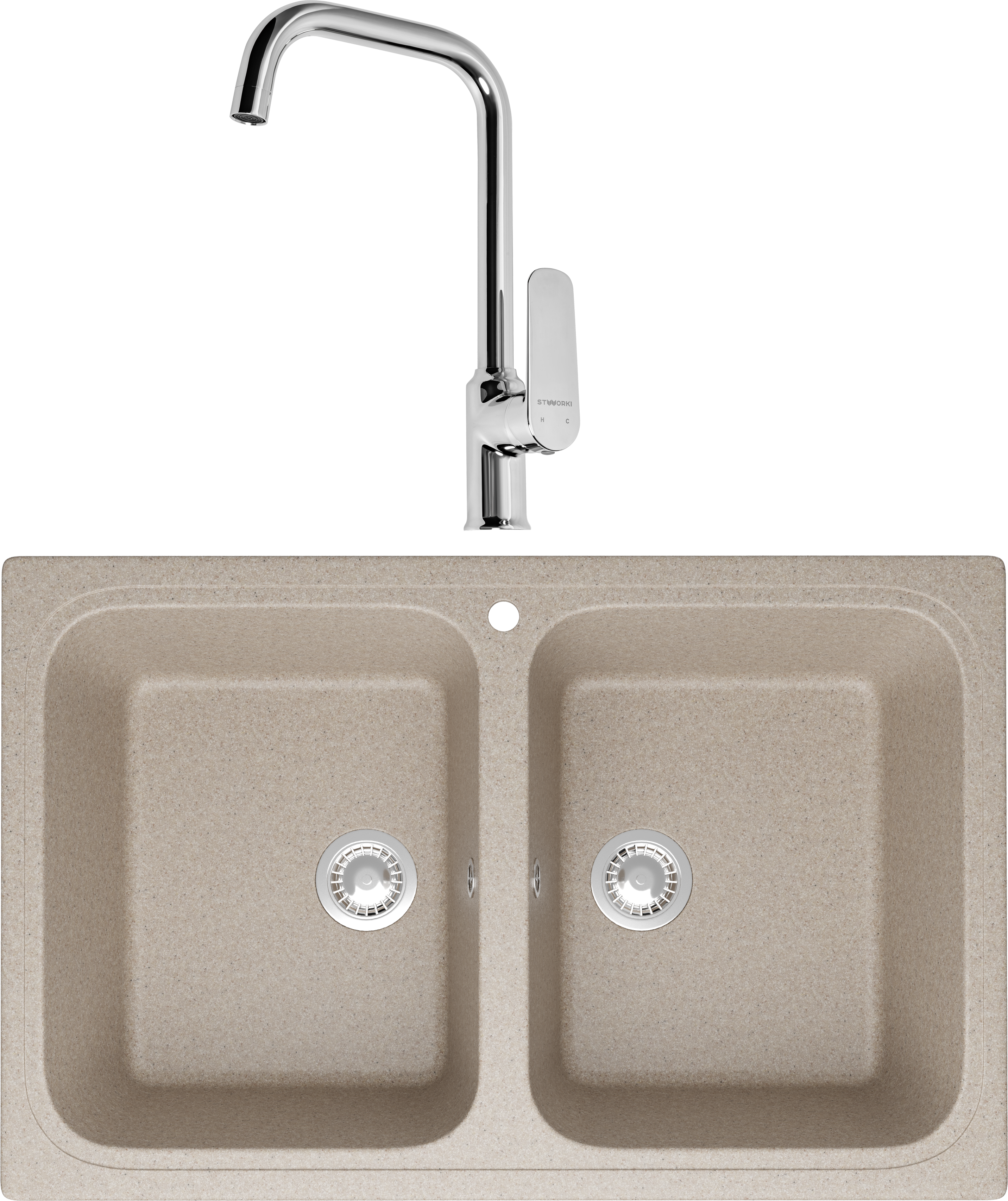 Комплект Мойка Domaci Болонья М-20-004 песочная + Смеситель STWORKI WFD04005GA