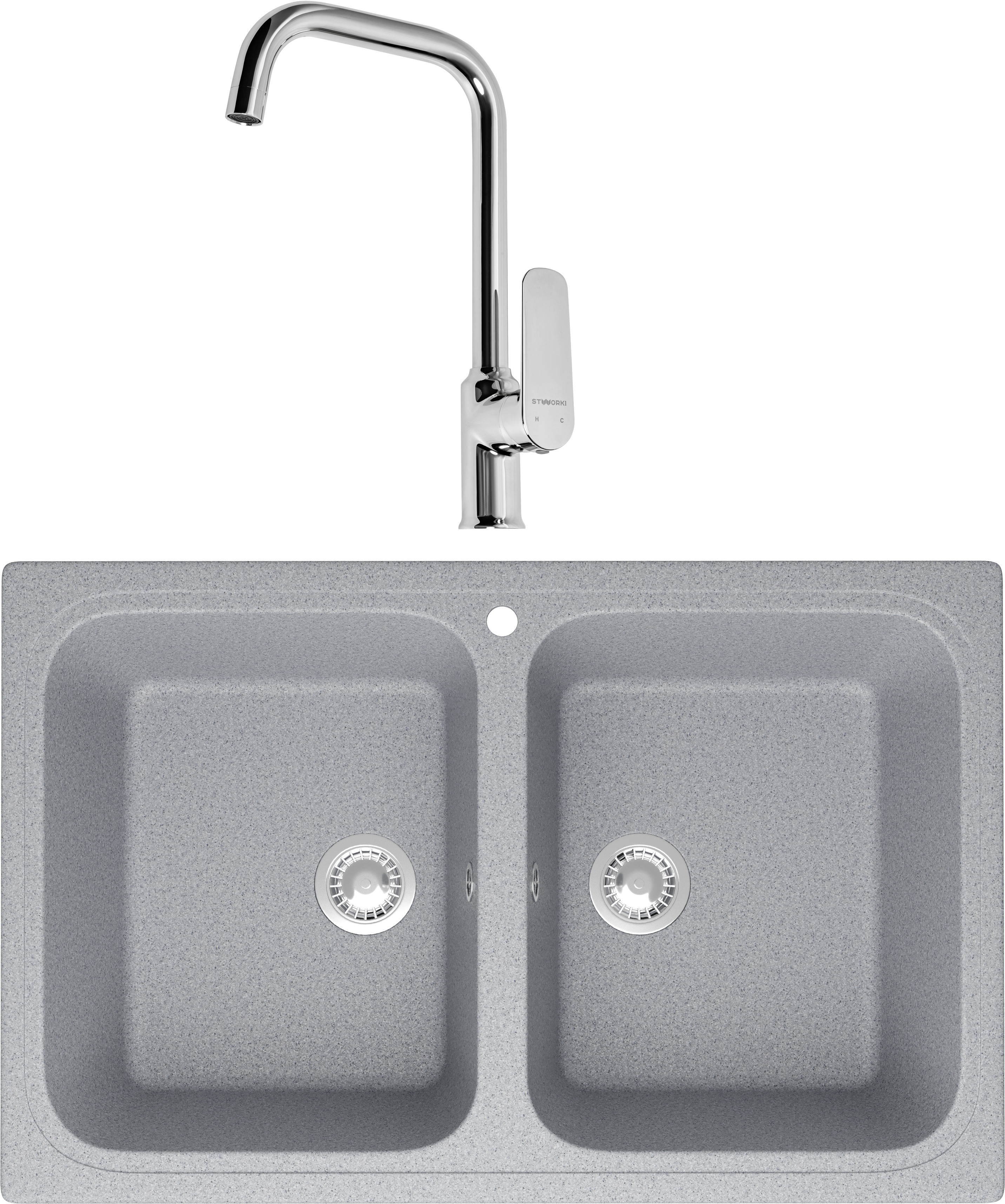 Комплект Мойка Domaci Болонья М-20-005 серая + Смеситель STWORKI WFD04005GA