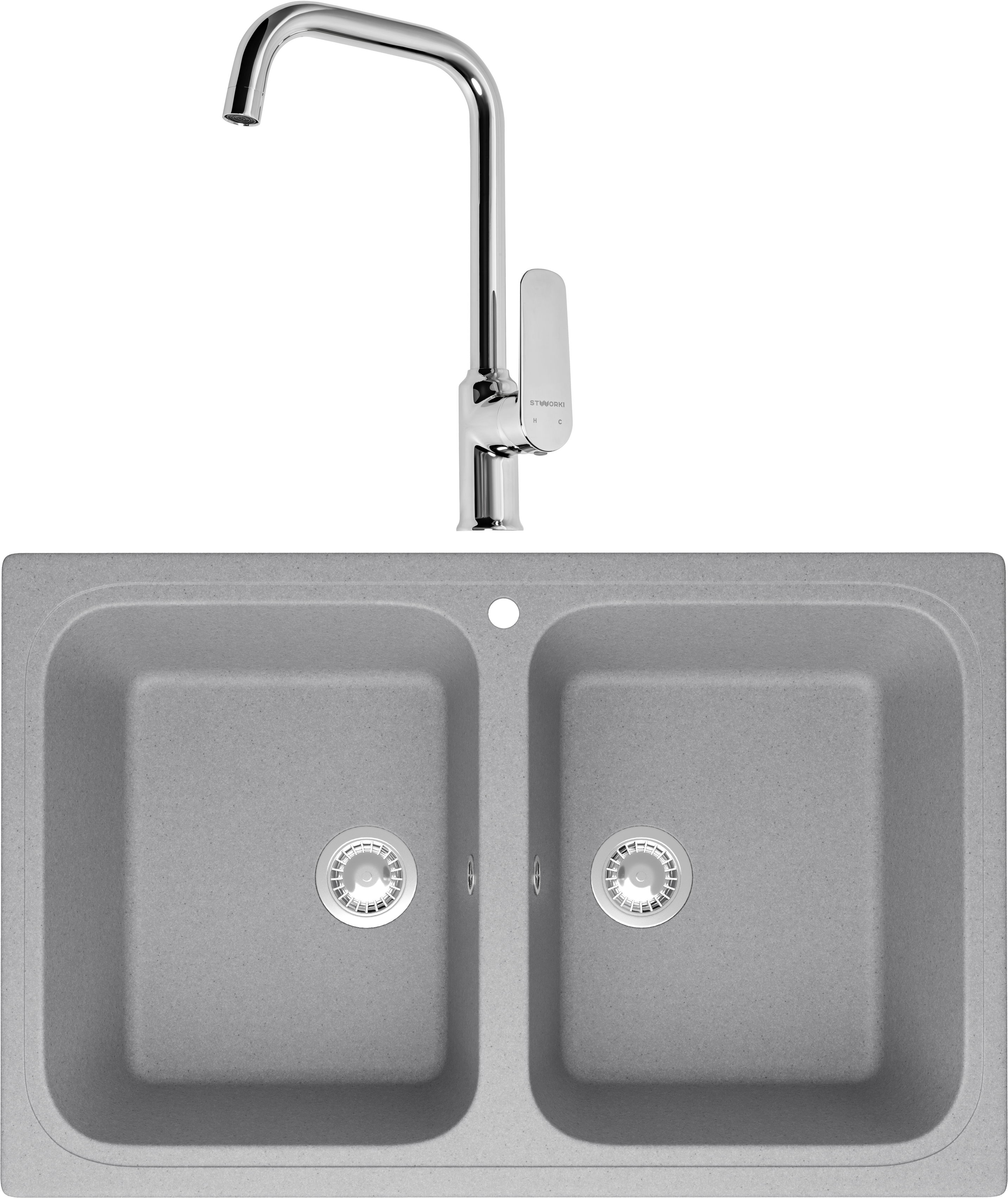 Комплект Мойка Domaci Болонья М-20-006 светло-серая + Смеситель STWORKI WFD04005GA
