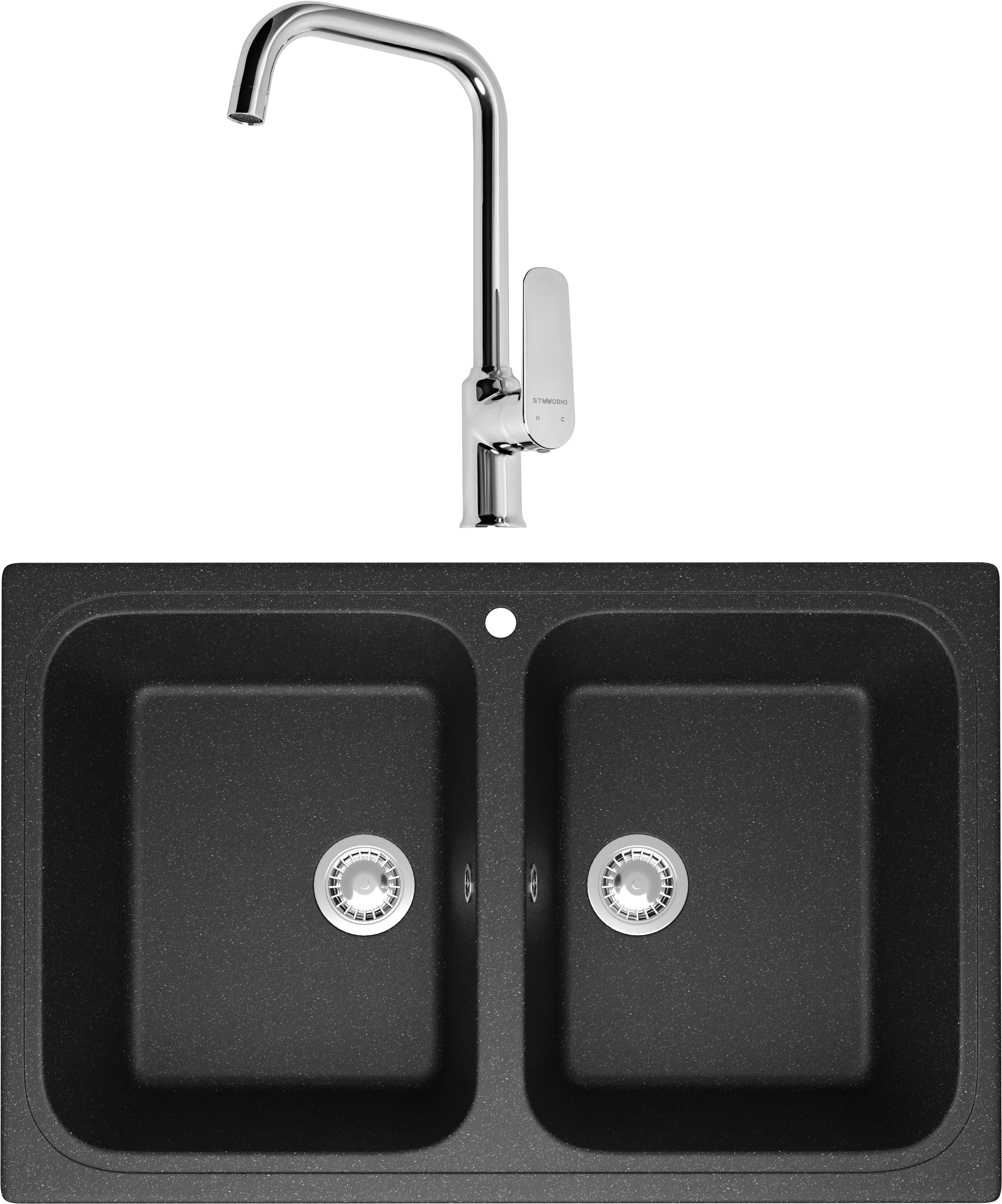 Комплект Мойка Domaci Болонья М-20-007 антрацит + Смеситель STWORKI WFD04005GA