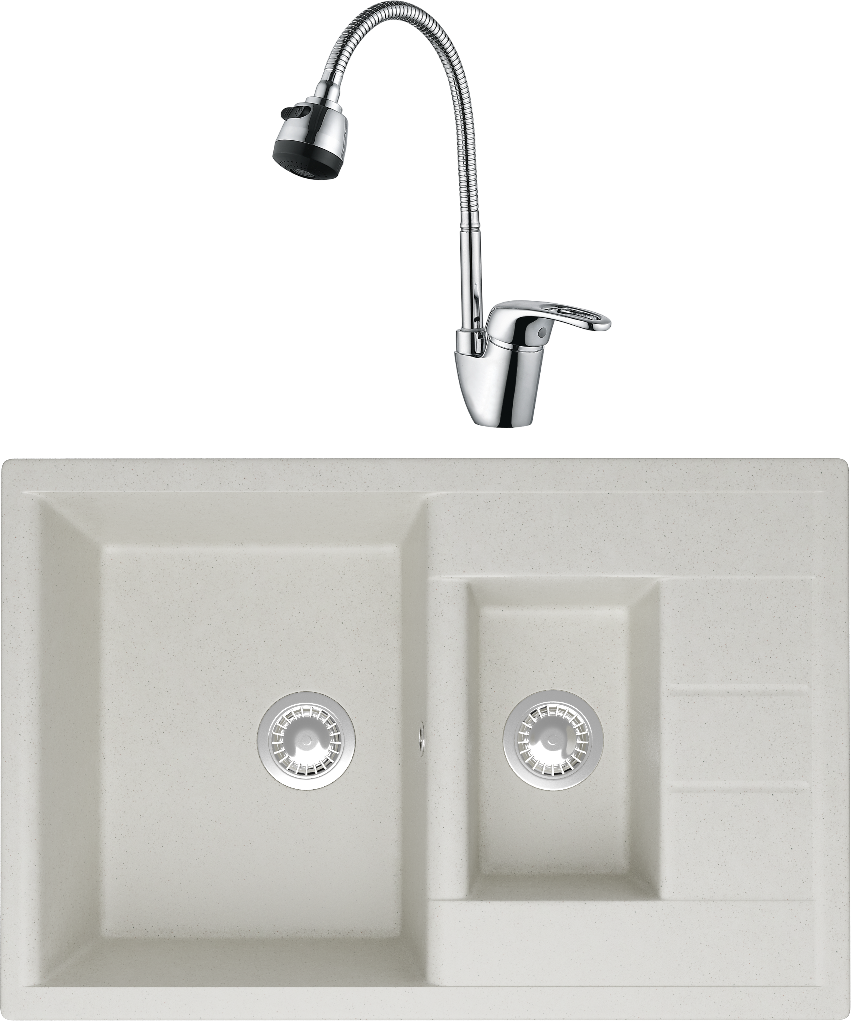 Комплект Мойка Domaci Болонья М-210-001 белая + Смеситель Ливорно WFD04163B