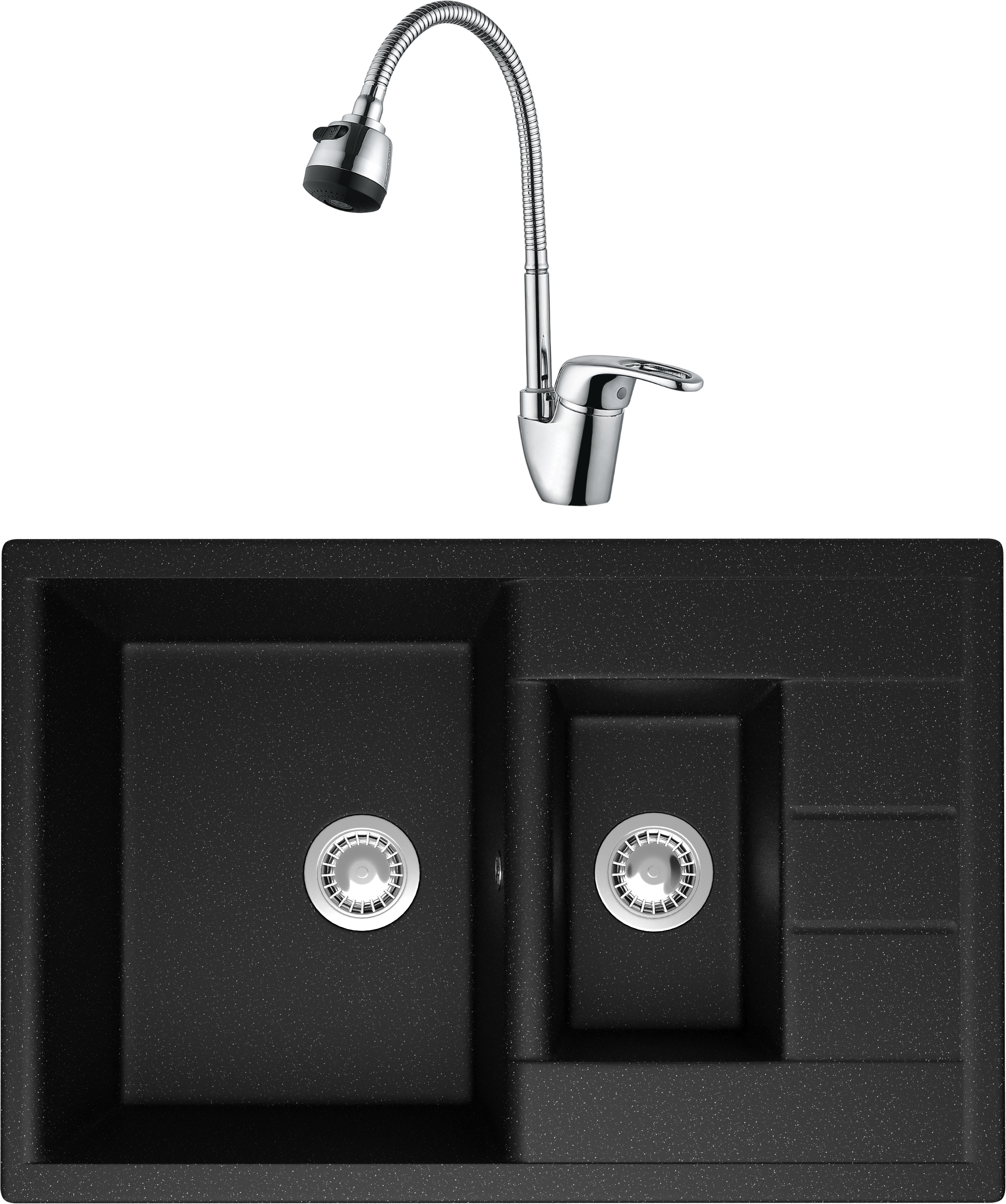 Комплект Мойка Domaci Болонья М-210-002 черная + Смеситель Ливорно WFD04163B