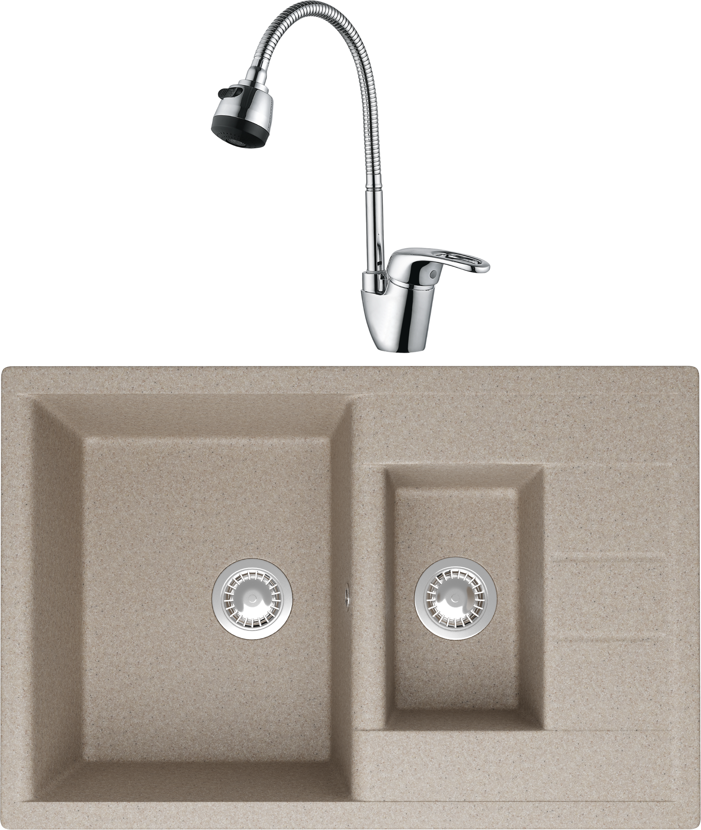 Комплект Мойка Domaci Болонья М-210-004 песочная + Смеситель Ливорно WFD04163B
