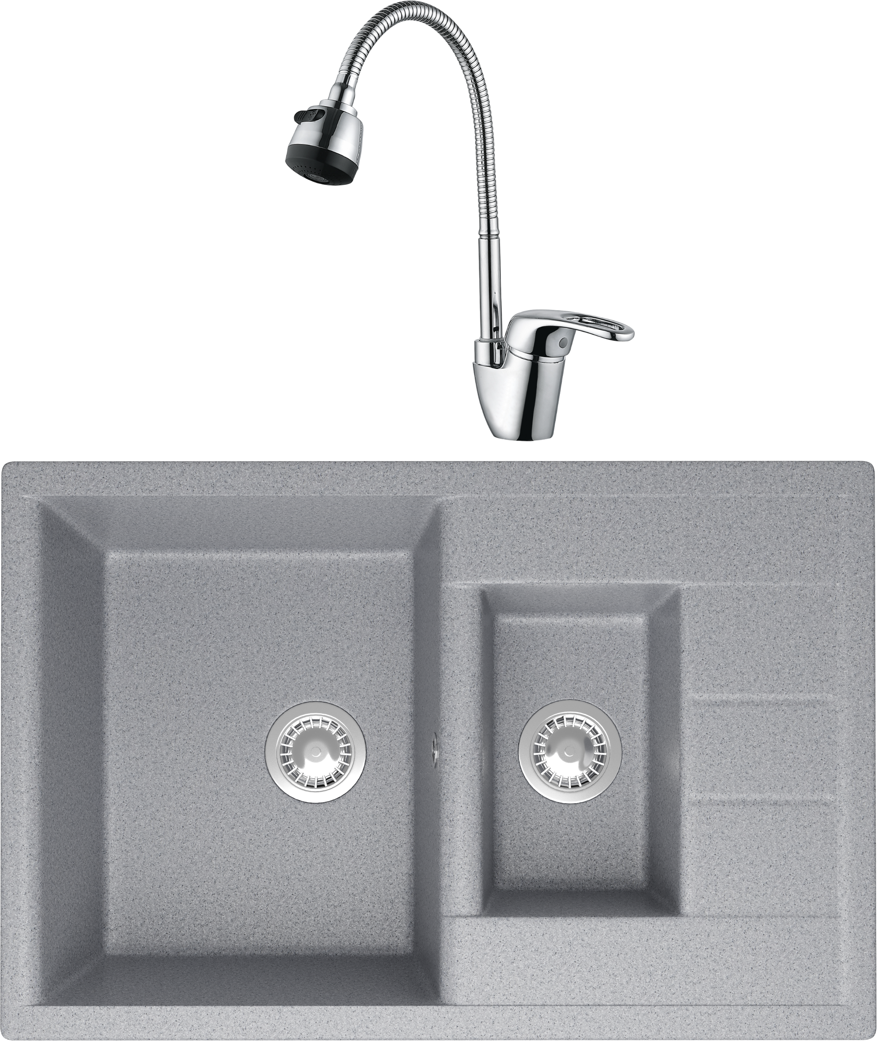 Комплект Мойка Domaci Болонья М-210-005 серая + Смеситель Ливорно WFD04163B