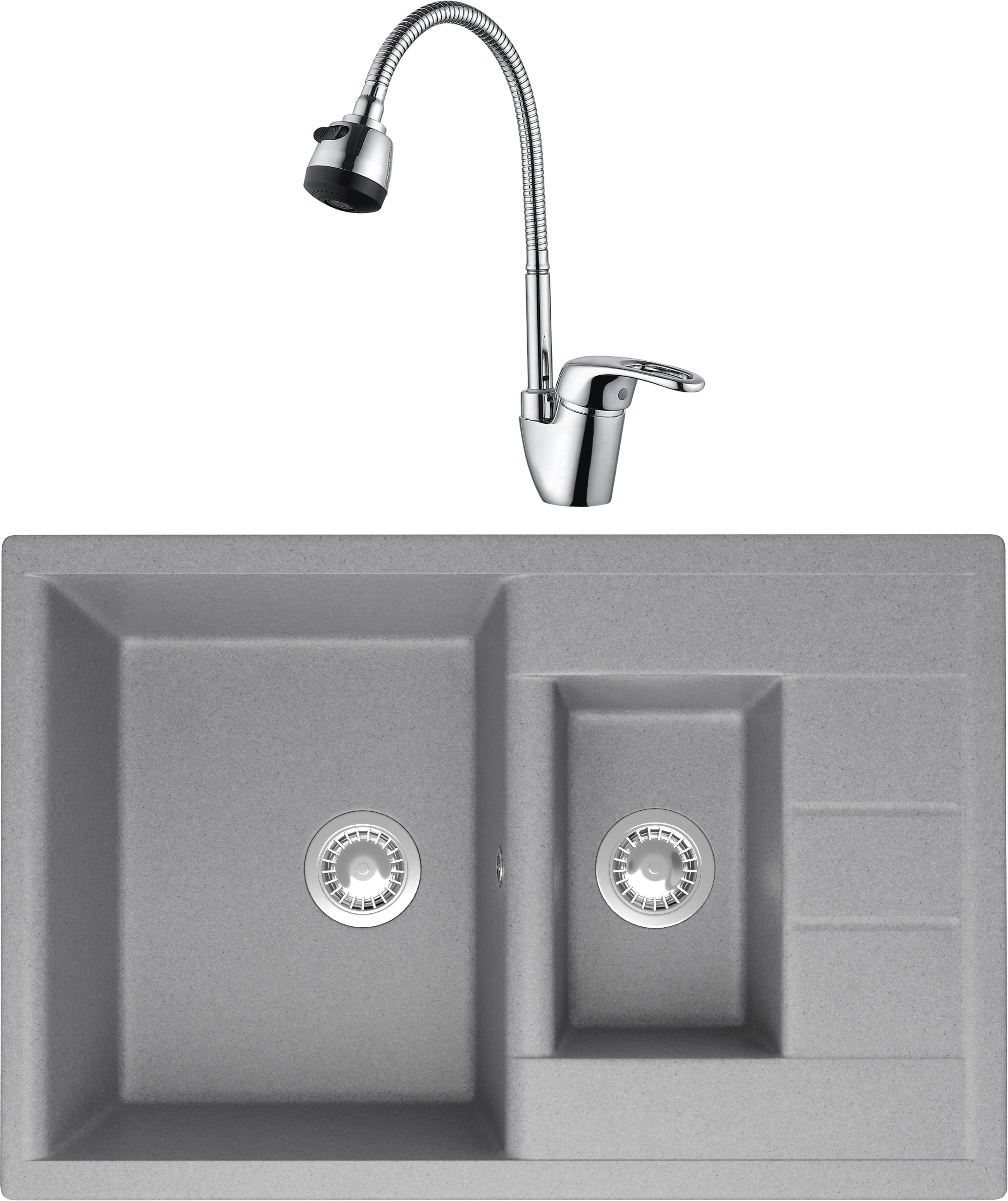 Комплект Мойка Domaci Болонья М-210-006 светло-серая + Смеситель Ливорно WFD04163B