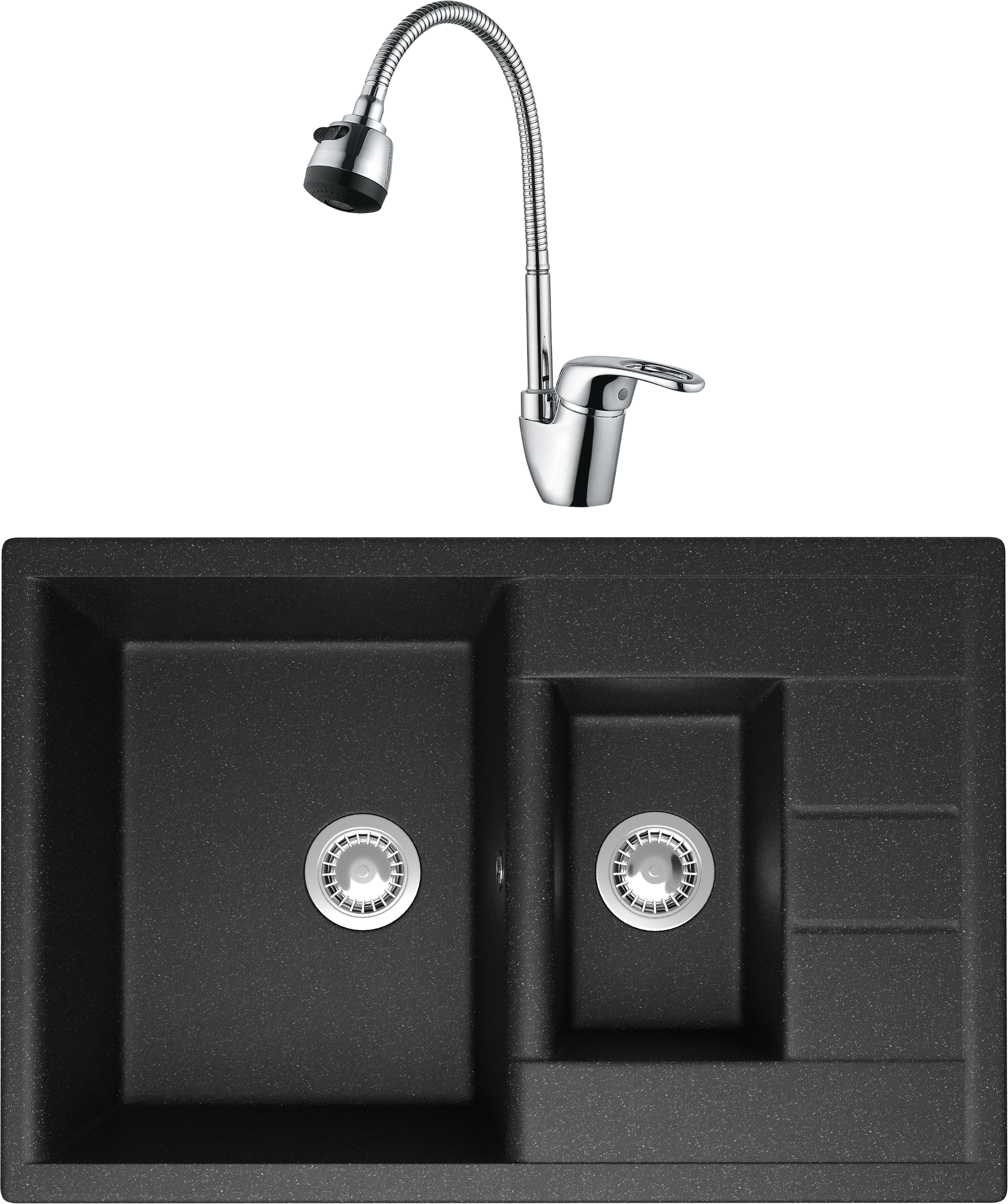 Комплект Мойка Domaci Болонья М-210-007 антрацит + Смеситель Ливорно WFD04163B