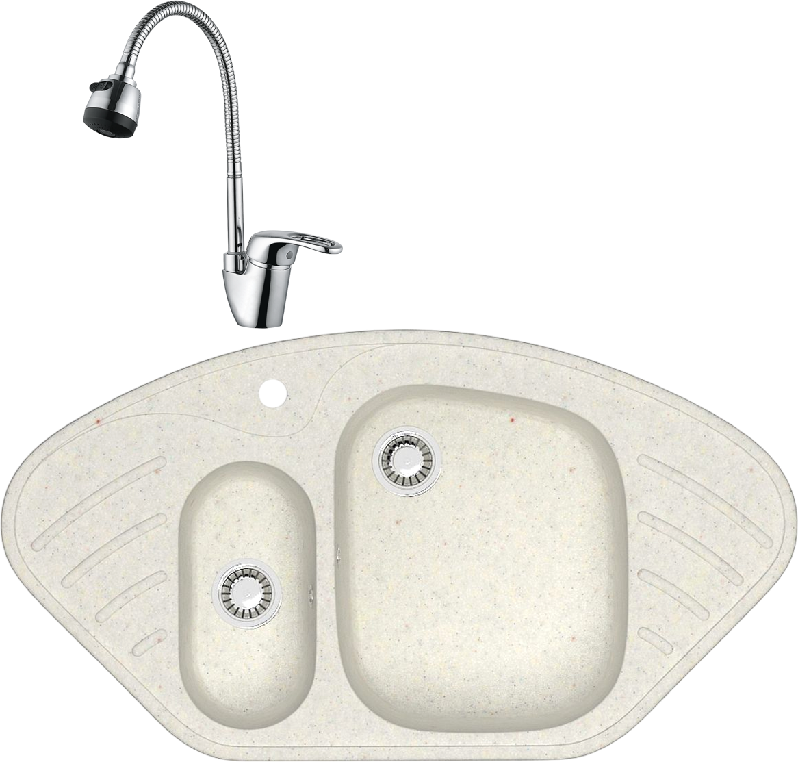 Комплект Мойка Domaci Болонья М-23-001 белая + Смеситель Ливорно WFD04163B