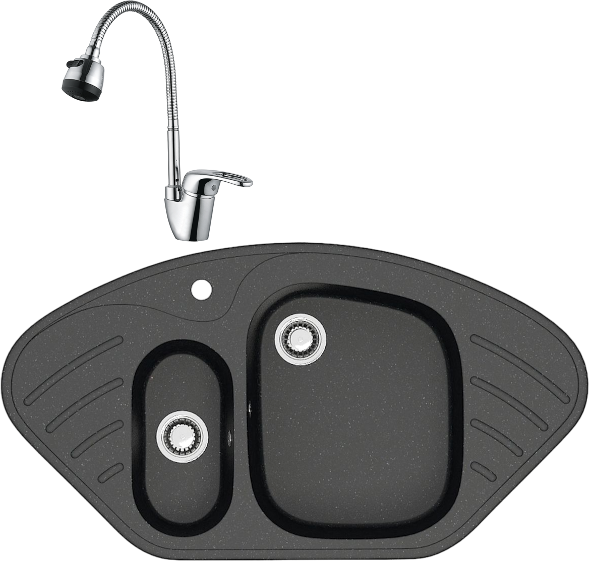 Комплект Мойка Domaci Болонья М-23-002 черная + Смеситель Ливорно WFD04163B