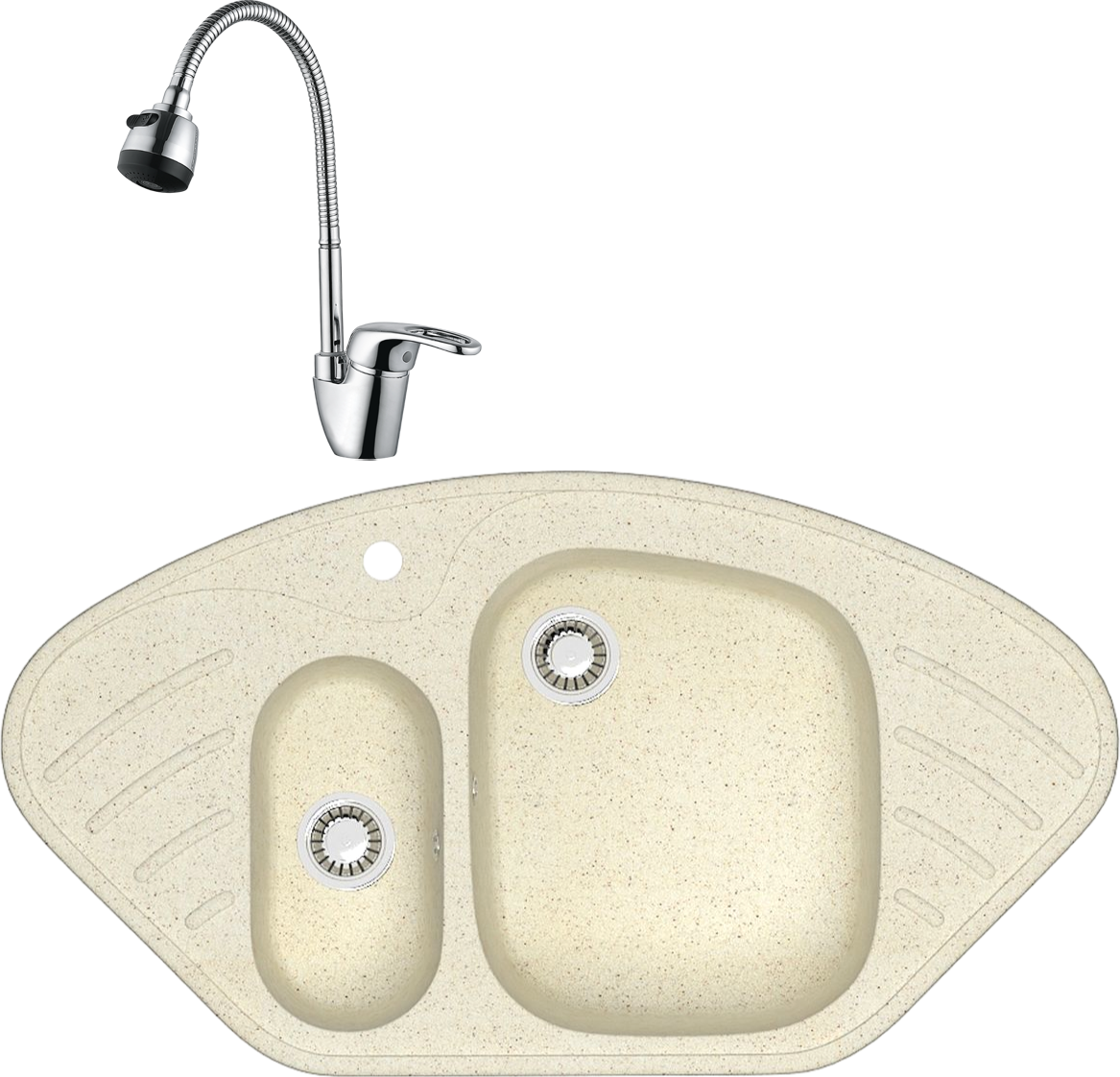 Комплект Мойка Domaci Болонья М-23-003 бежевая + Смеситель Ливорно WFD04163B