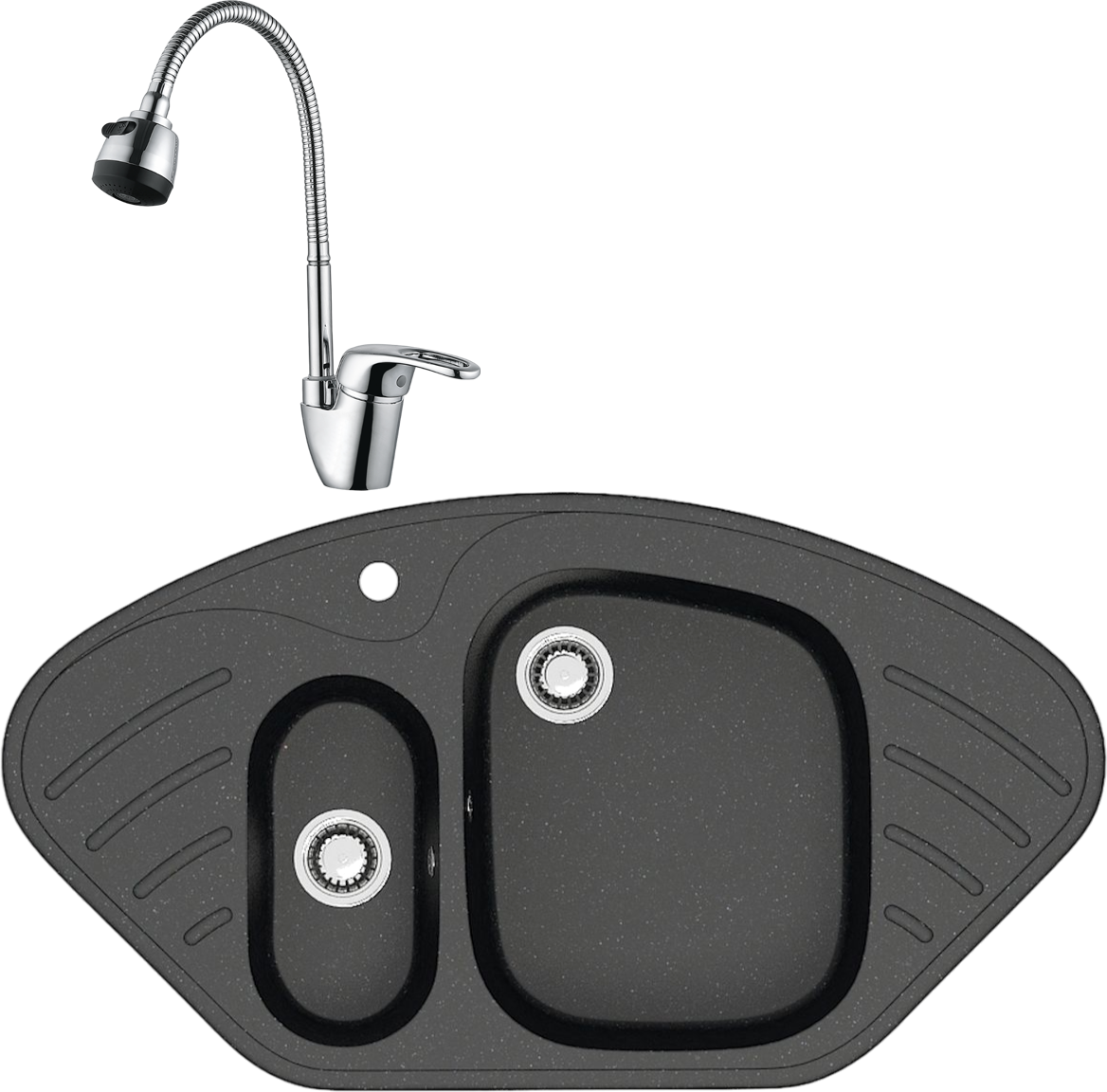 Комплект Мойка Domaci Болонья М-23-007 антрацит + Смеситель Ливорно WFD04163B
