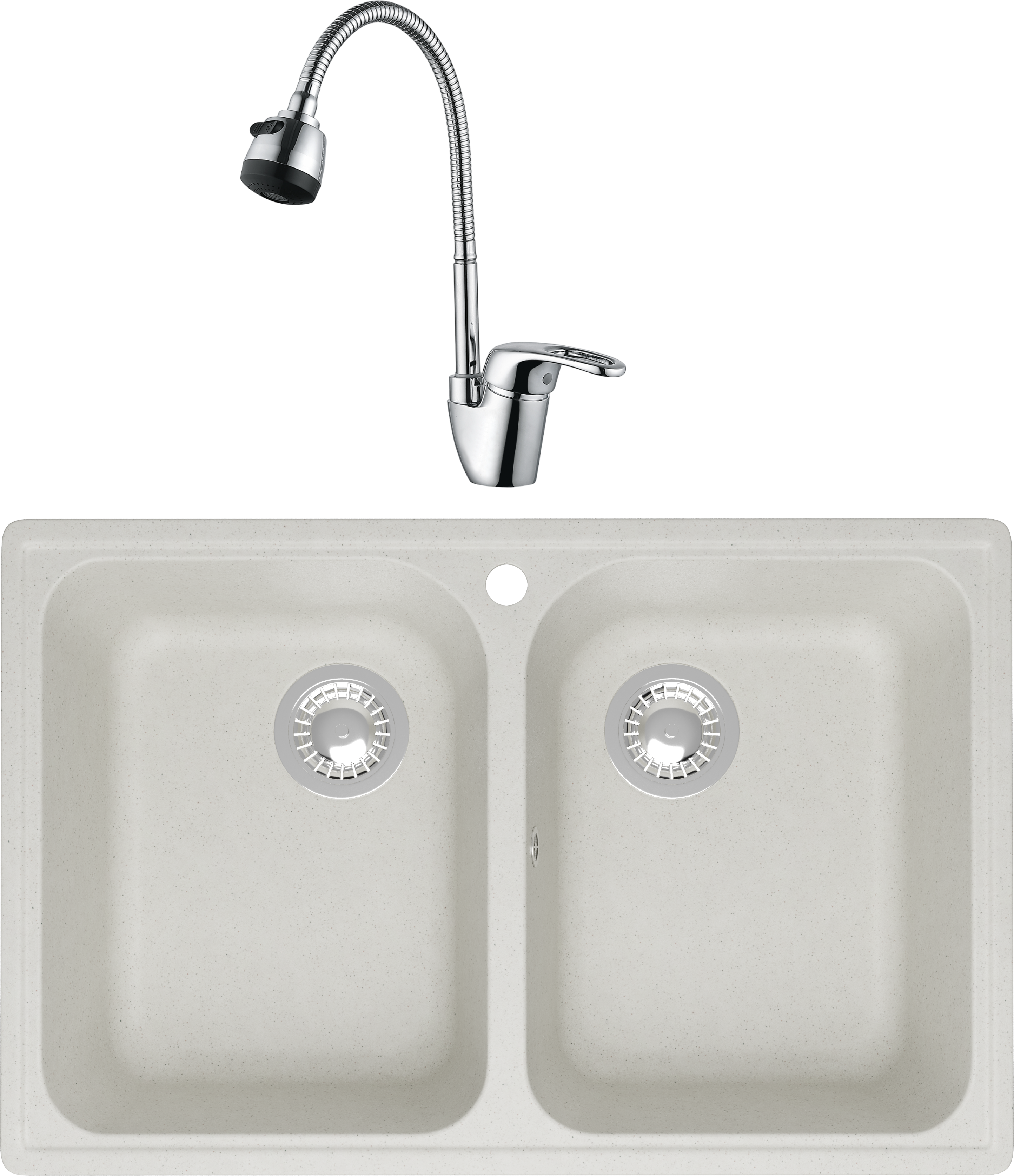 Комплект Мойка Domaci Болонья М-260-001 белая + Смеситель Ливорно WFD04163B