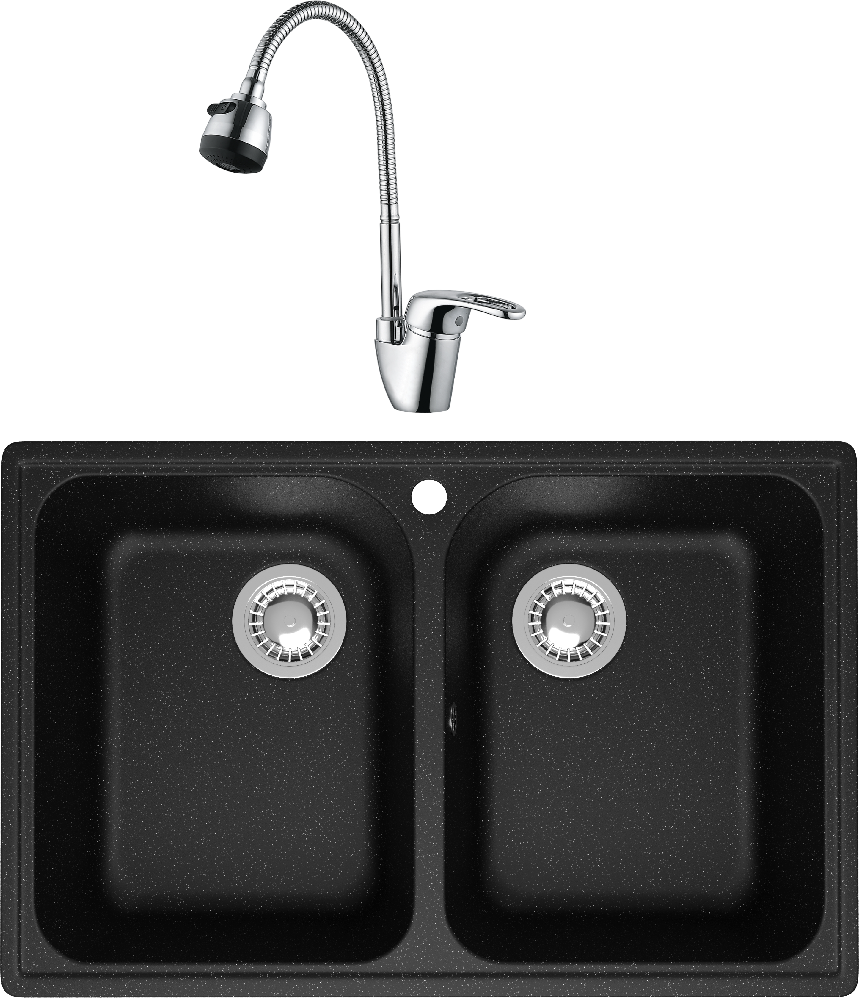 Комплект Мойка Domaci Болонья М-260-002 черная + Смеситель Ливорно WFD04163B