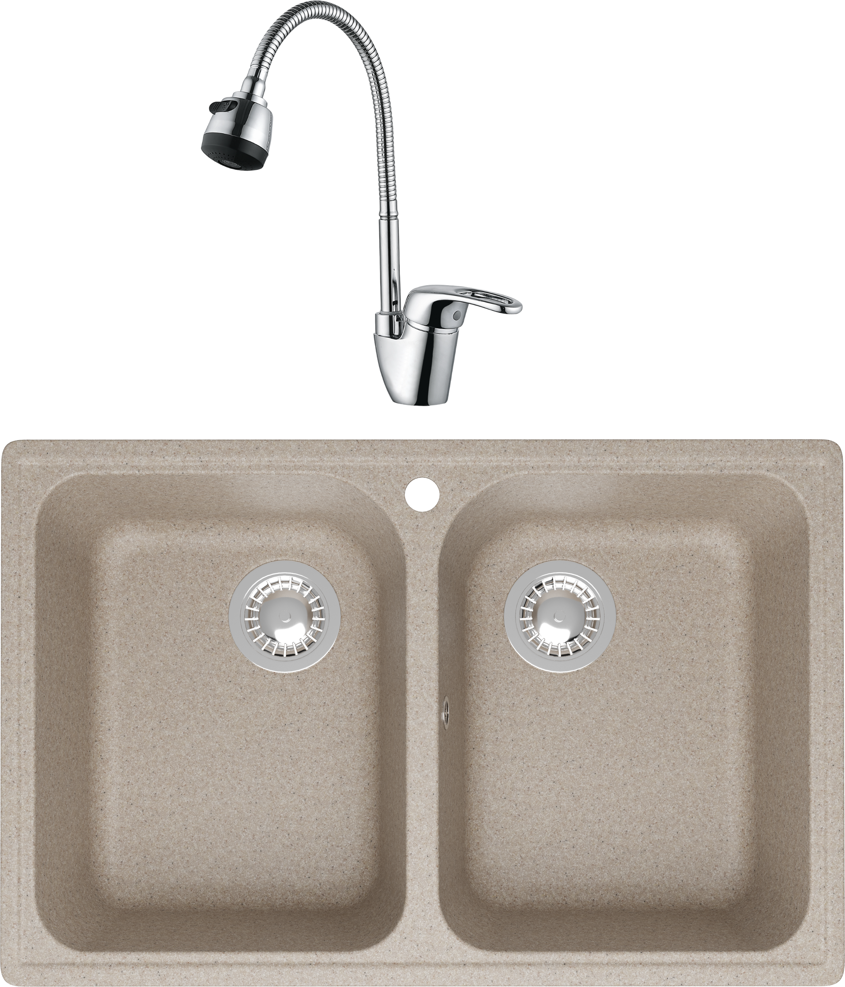 Комплект Мойка Domaci Болонья М-260-004 песочная + Смеситель Ливорно WFD04163B