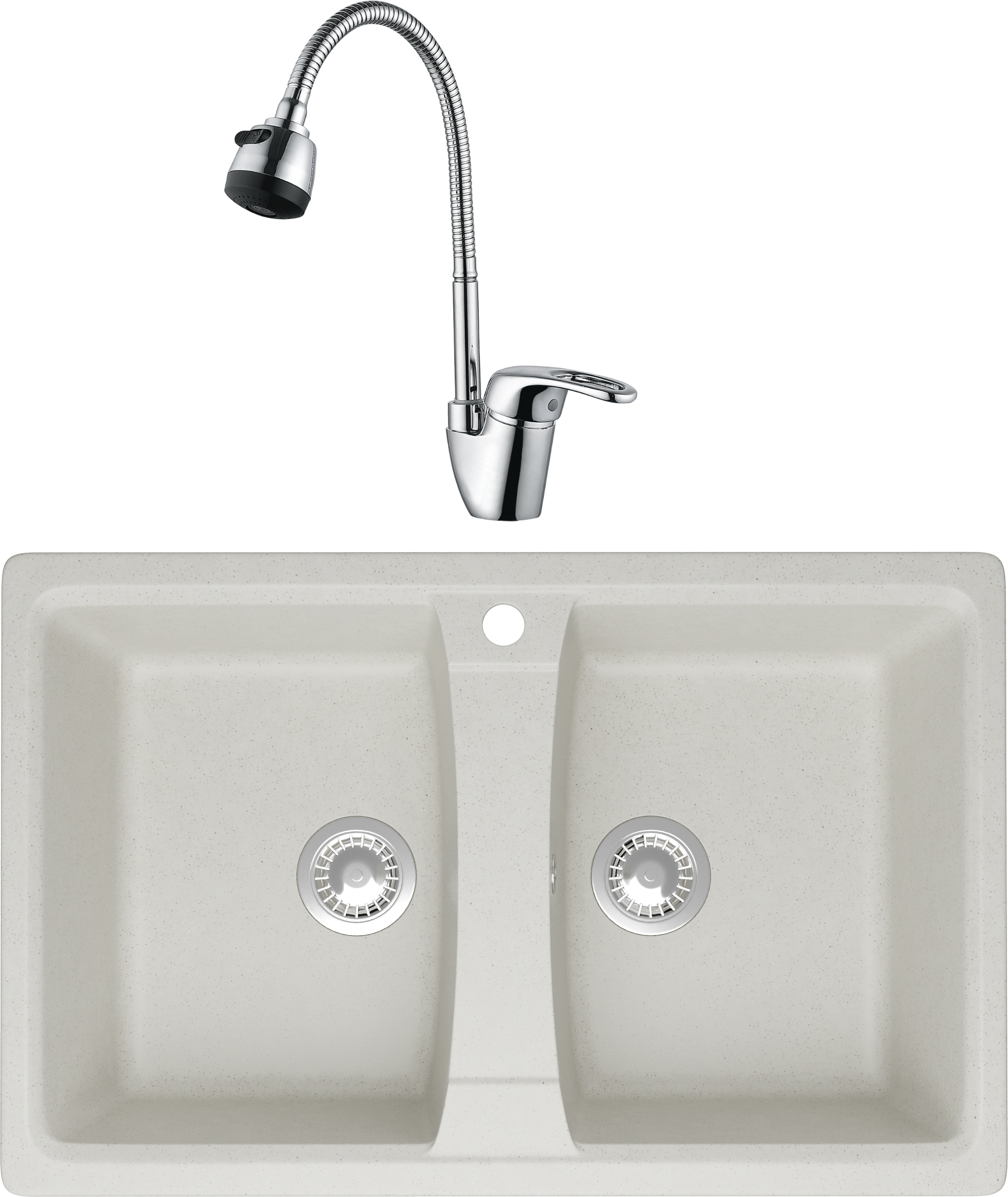 Комплект Мойка Domaci Болонья М-26-001 белая + Смеситель Ливорно WFD04163B