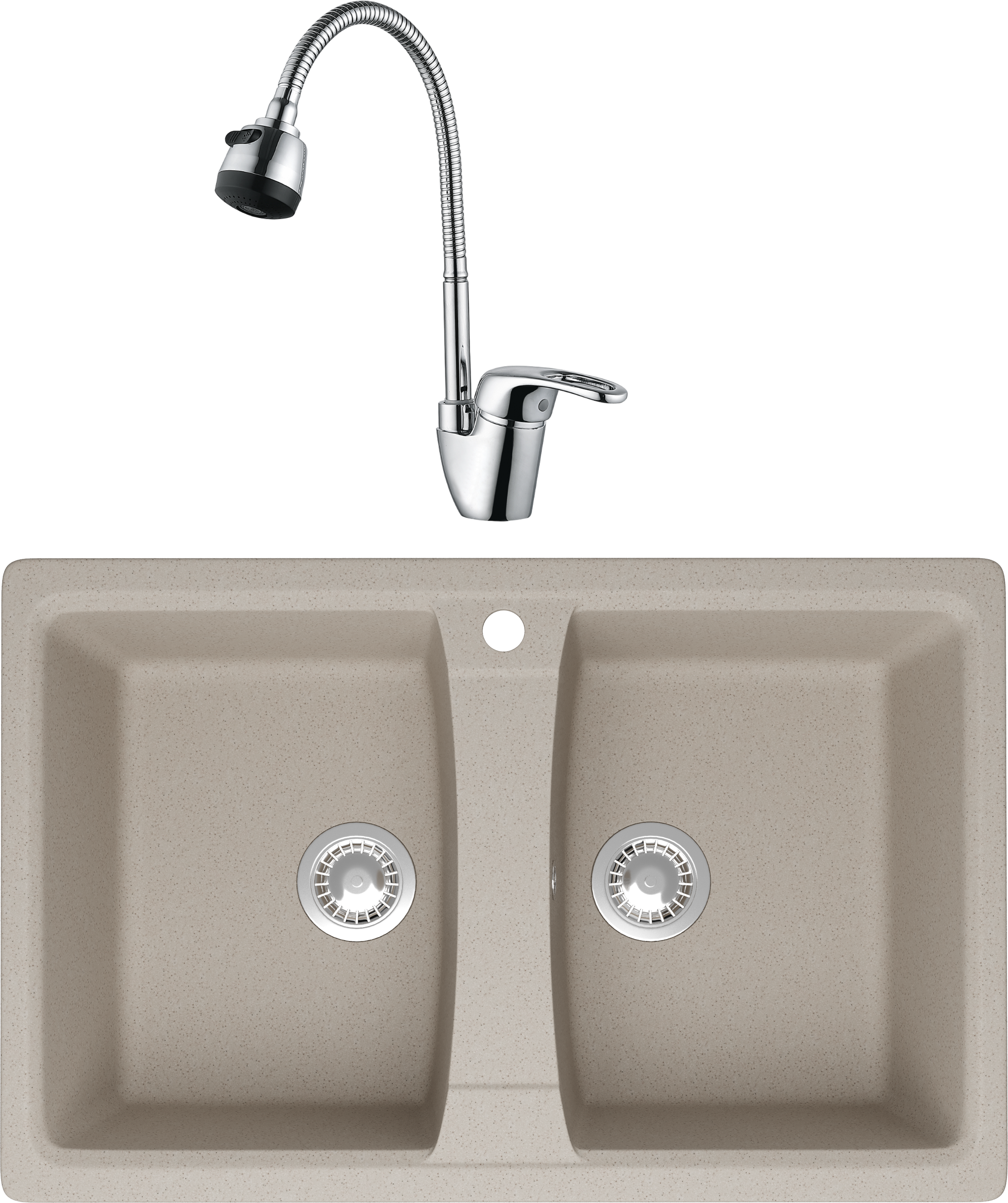 Комплект Мойка Domaci Болонья М-26-003 бежевая + Смеситель Ливорно WFD04163B