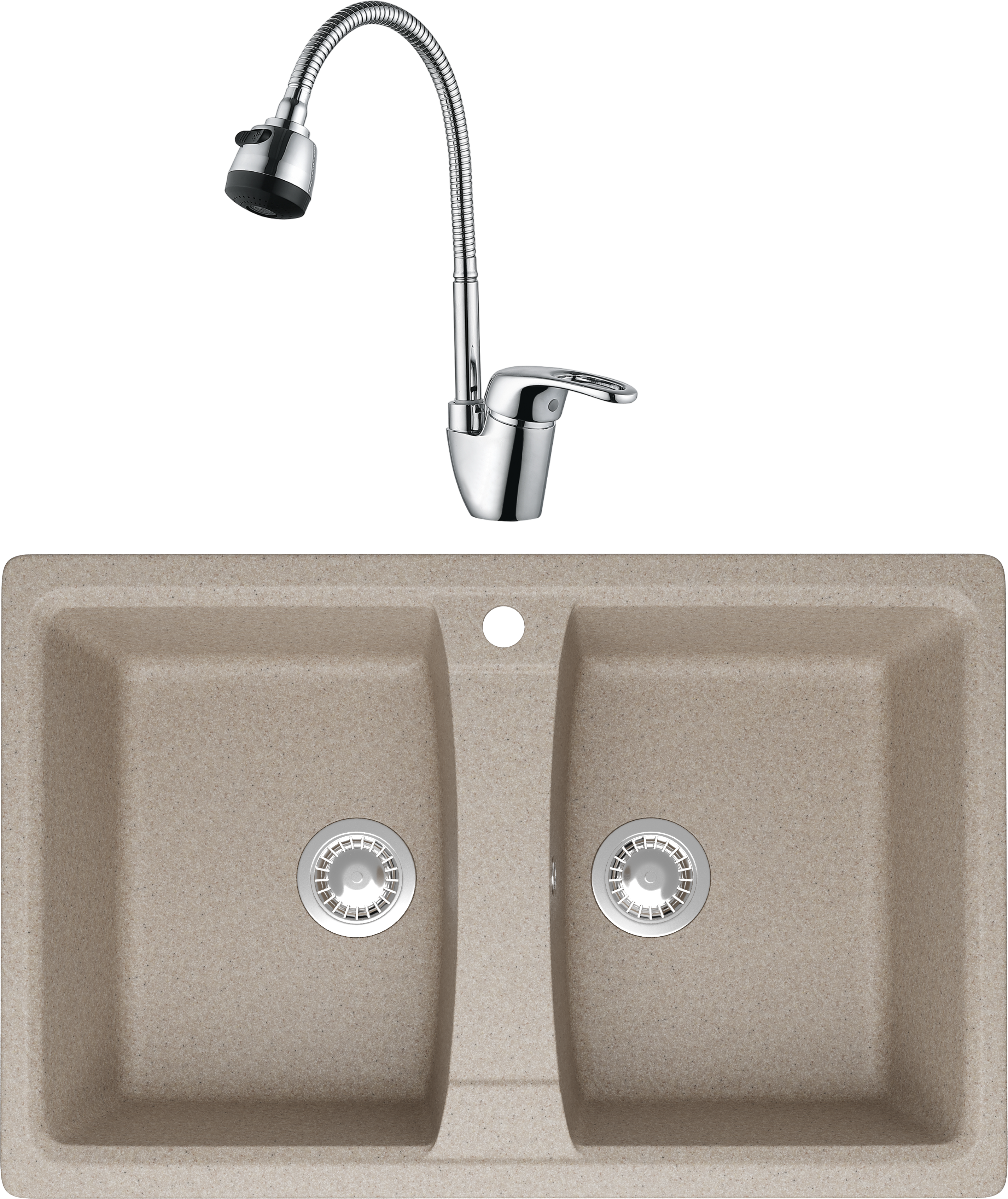 Комплект Мойка Domaci Болонья М-26-004 песочная + Смеситель Ливорно WFD04163B