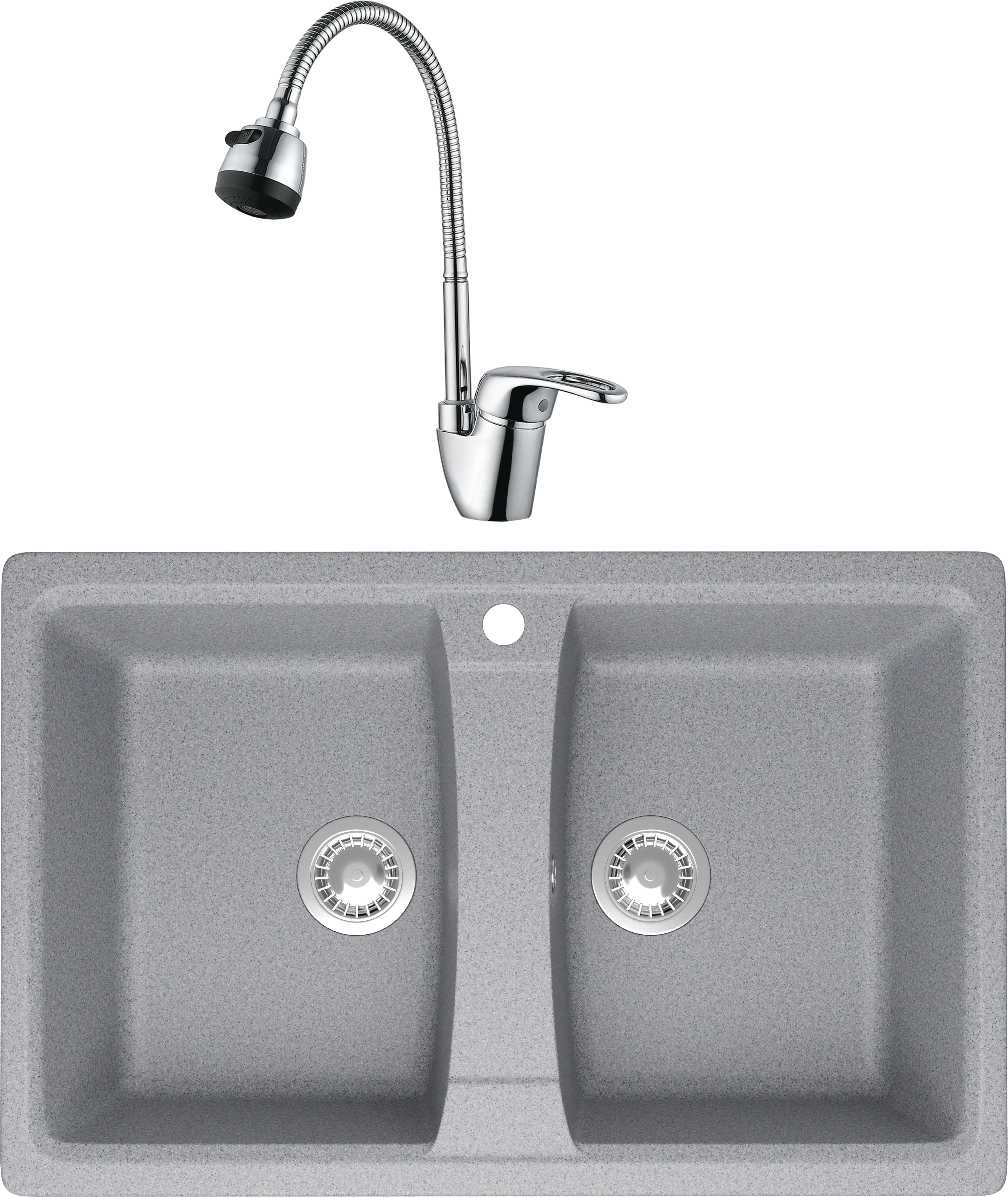 Комплект Мойка Domaci Болонья М-26-005 серая + Смеситель Ливорно WFD04163B