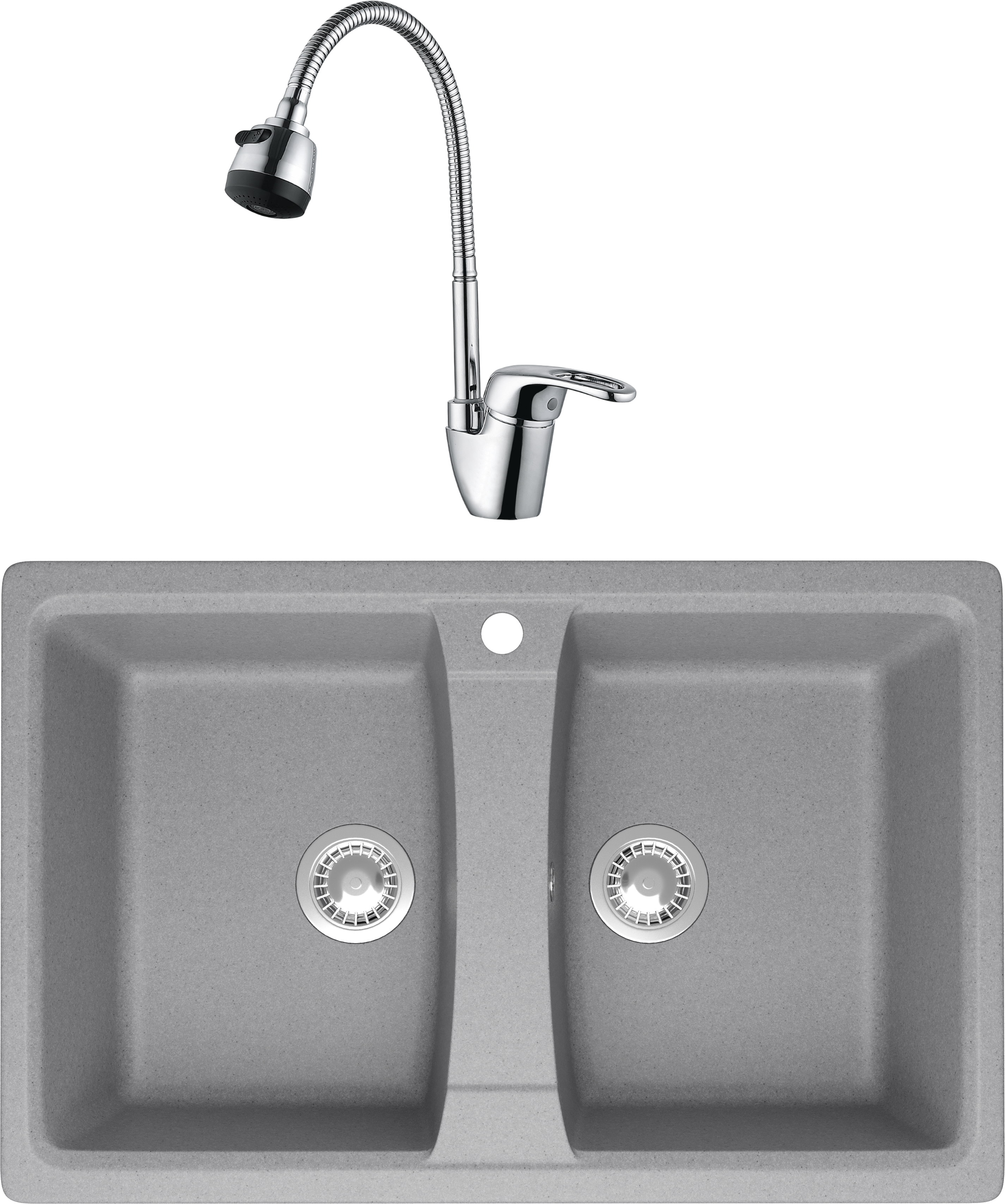 Комплект Мойка Domaci Болонья М-26-006 светло-серая + Смеситель Ливорно WFD04163B