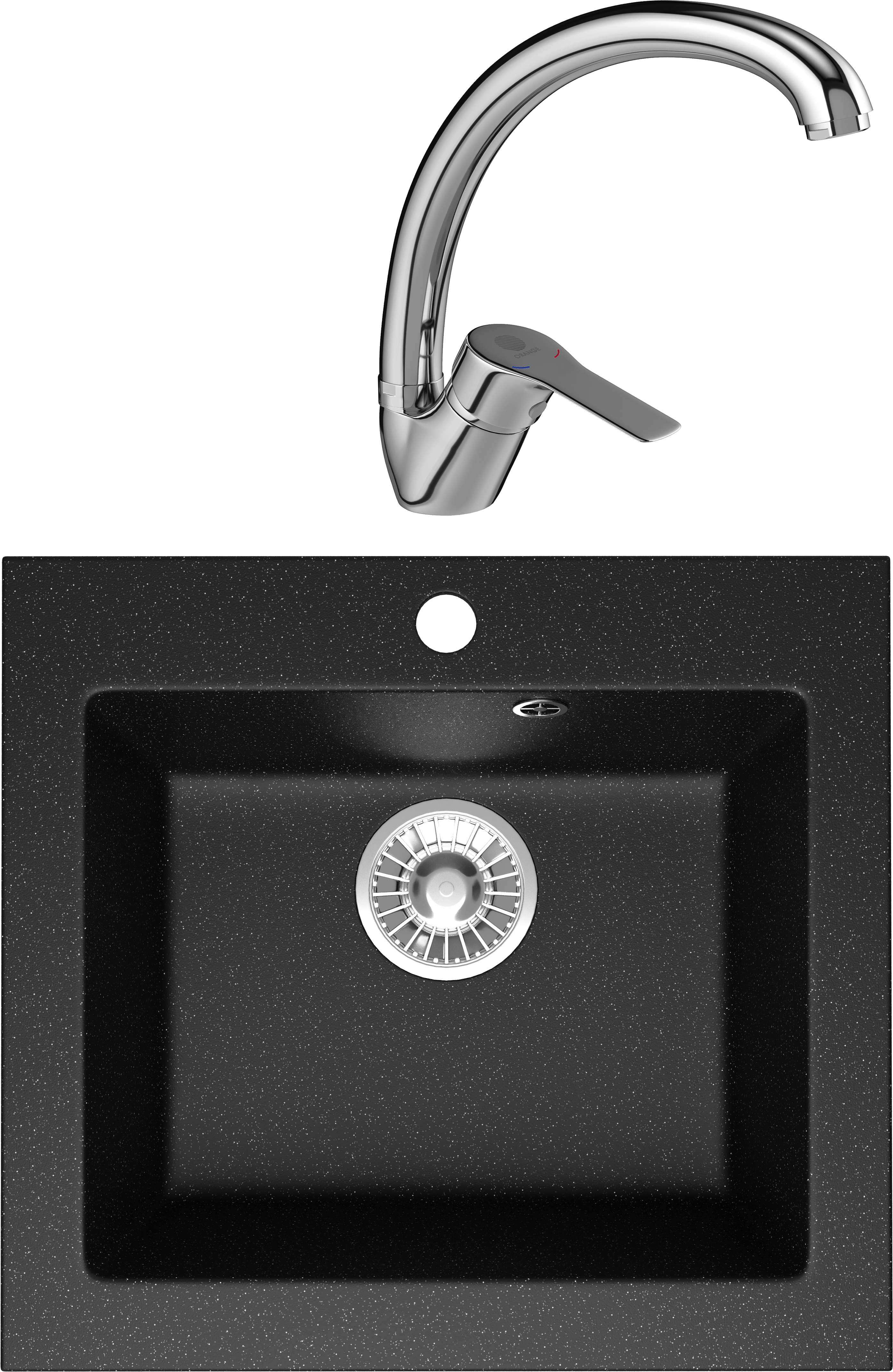 Комплект Мойка Domaci Болонья М-35-002 черная + Смеситель Равенна D45-002cr