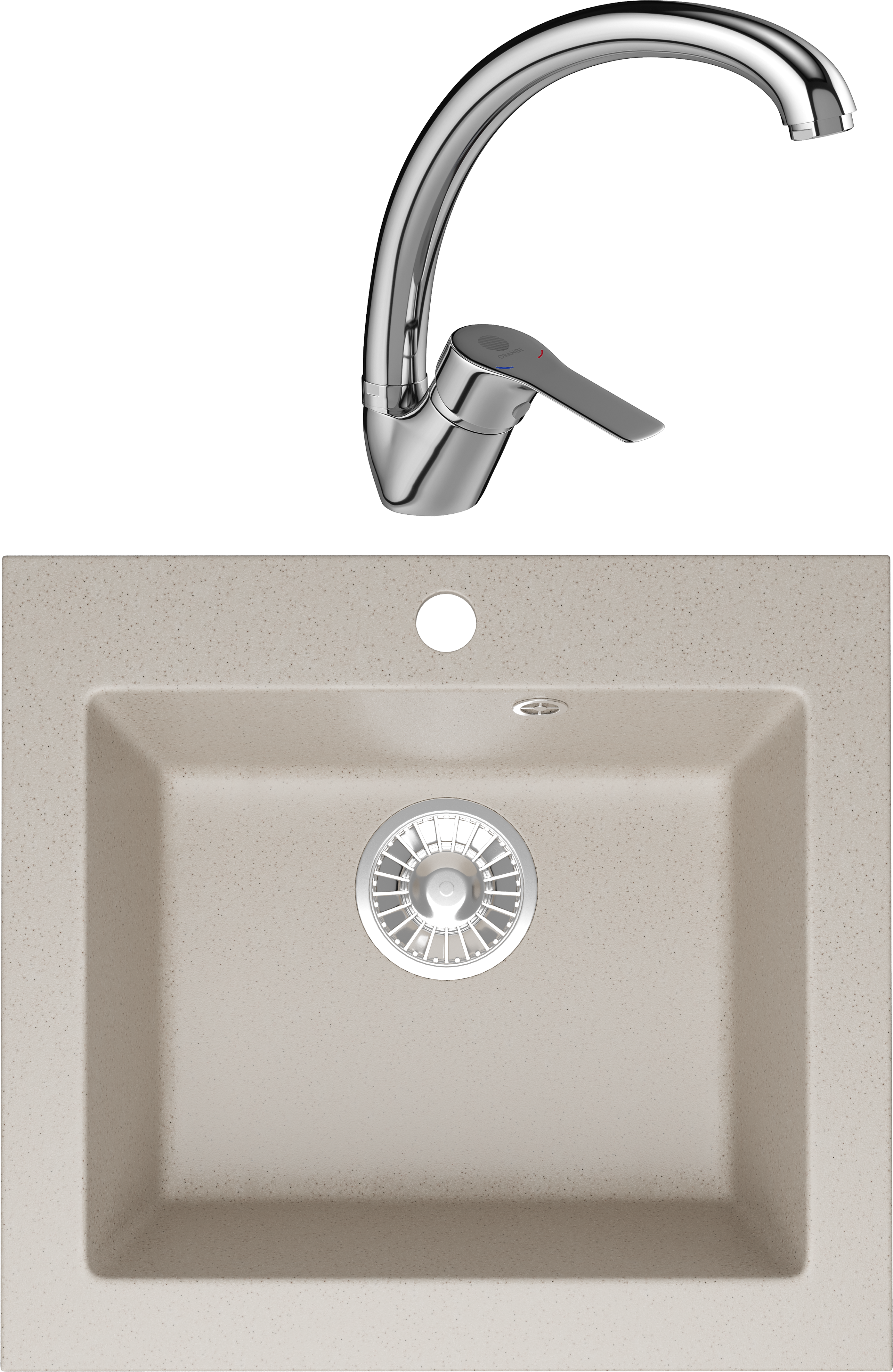 Комплект Мойка Domaci Болонья М-35-003 бежевая + Смеситель Равенна D45-002cr