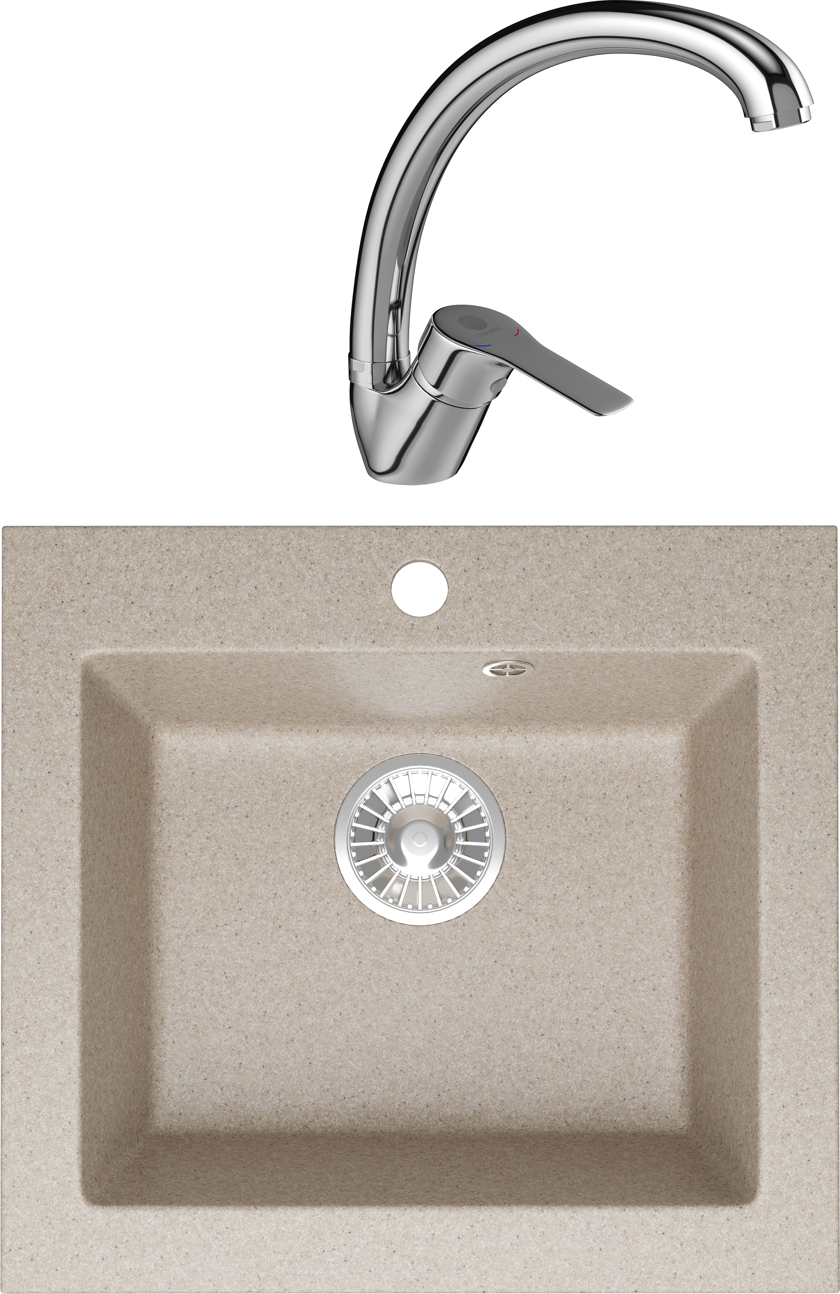 Комплект Мойка Domaci Болонья М-35-004 песочная + Смеситель Равенна D45-002cr