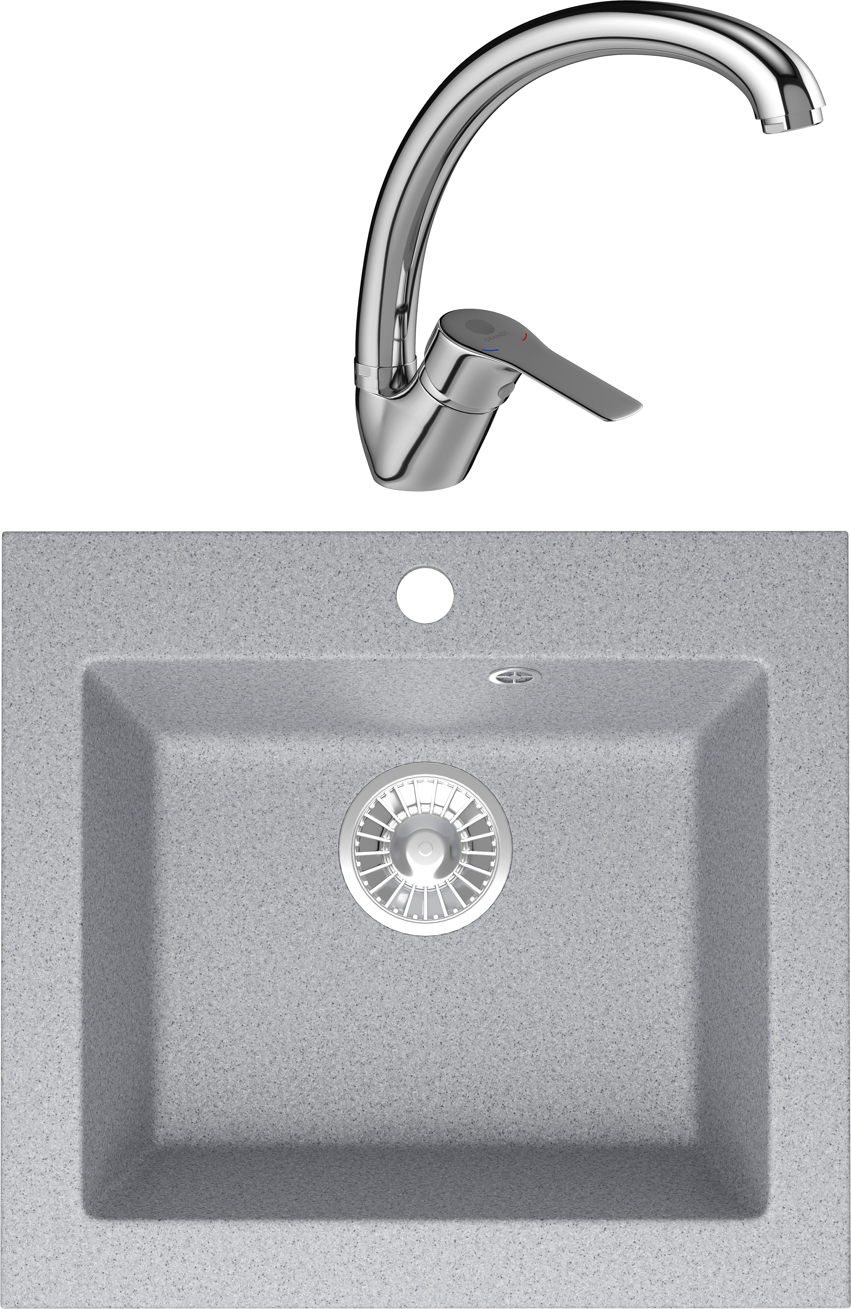 Комплект Мойка Domaci Болонья М-35-005 серая + Смеситель Равенна D45-002cr