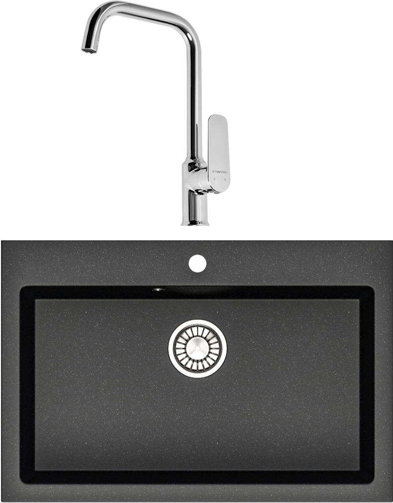 Комплект Мойка Domaci Болонья М-39-002 черная + Смеситель STWORKI WFD04005GA