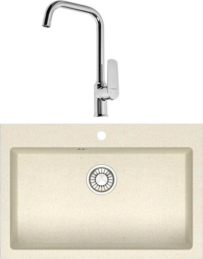 Комплект Мойка Domaci Болонья М-39-003 бежевая + Смеситель STWORKI WFD04005GA