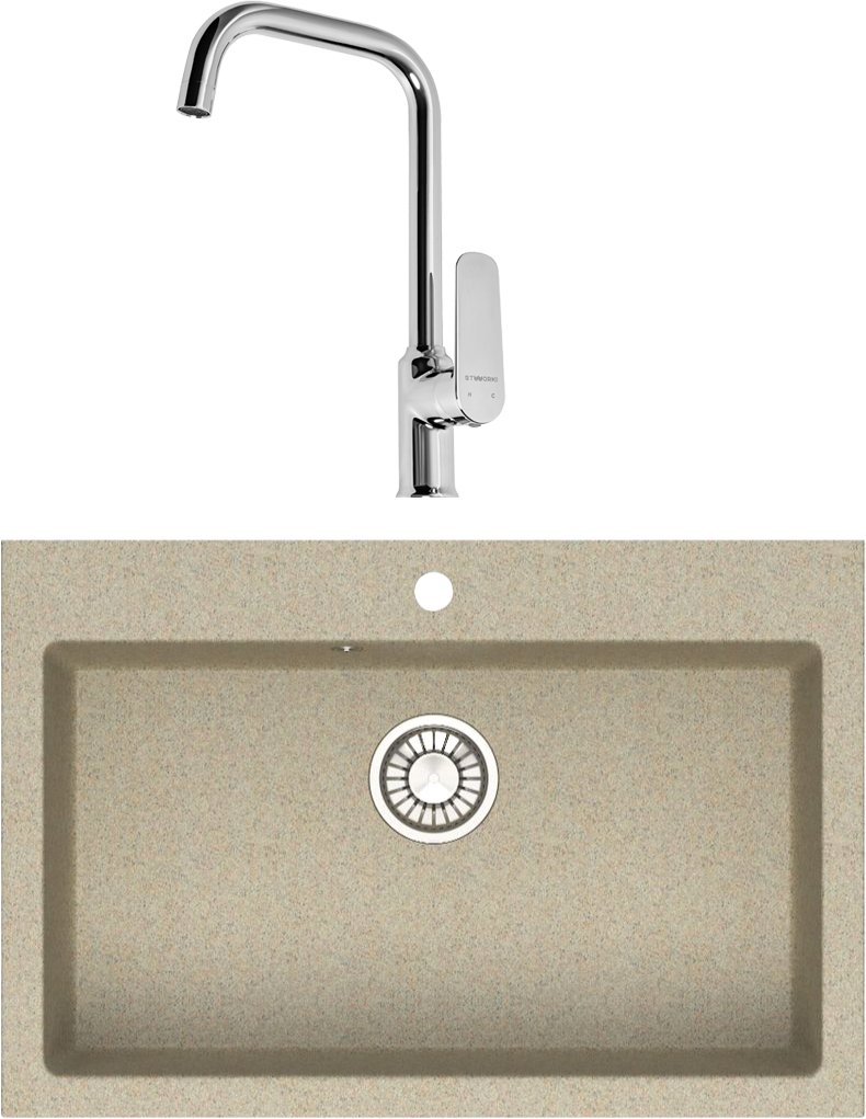 Комплект Мойка Domaci Болонья М-39-004 песочная + Смеситель STWORKI WFD04005GA