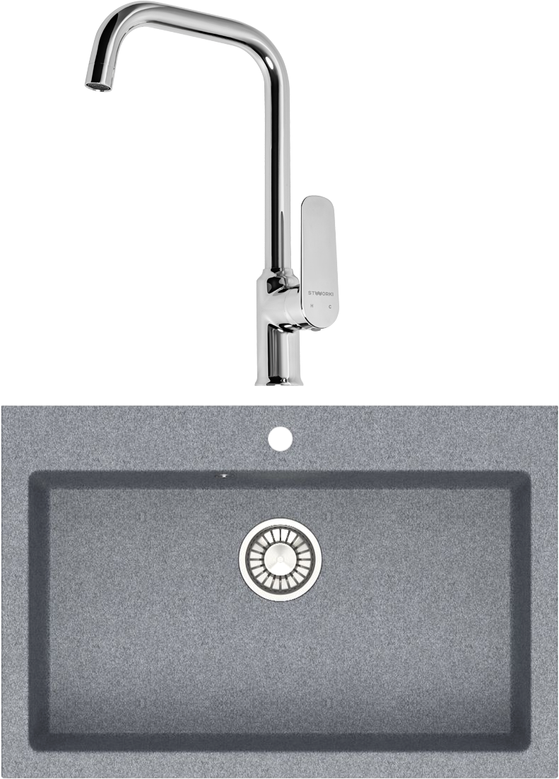 Комплект Мойка Domaci Болонья М-39-005 серая + Смеситель STWORKI WFD04005GA