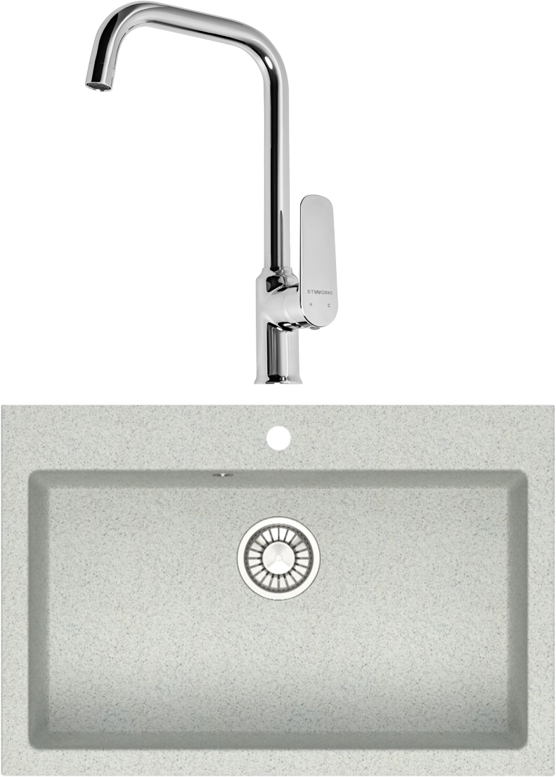 Комплект Мойка Domaci Болонья М-39-006 светло-серая + Смеситель STWORKI WFD04005GA