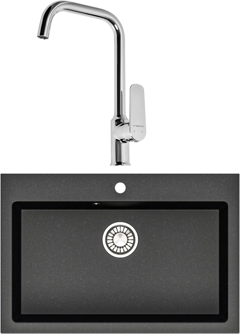 Комплект Мойка Domaci Болонья М-39-007 антрацит + Смеситель STWORKI WFD04005GA