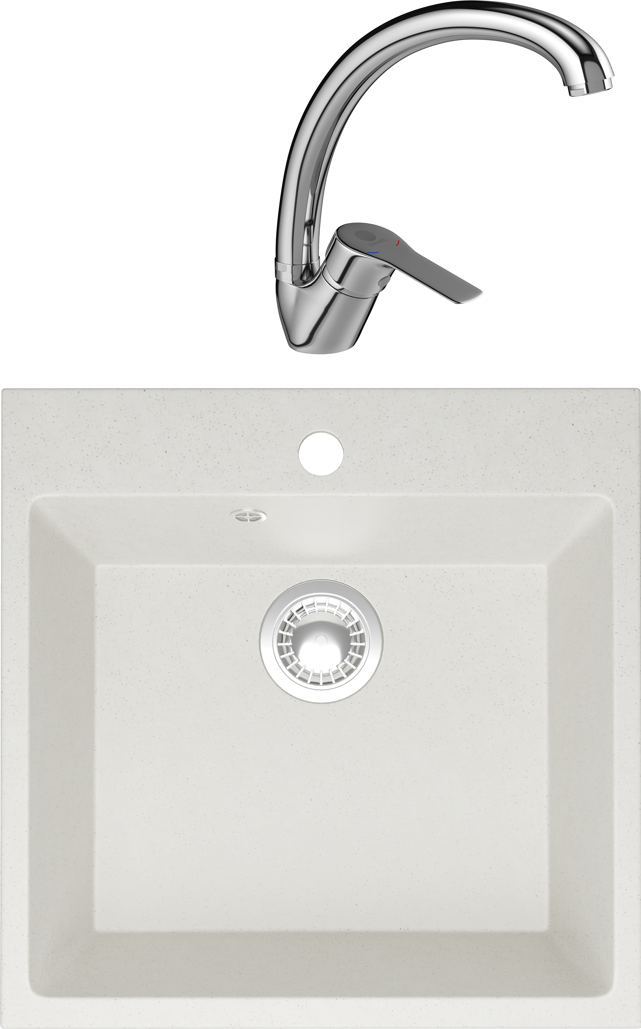 Комплект Мойка Domaci Болонья М-42-001 белая + Смеситель Равенна D45-002cr