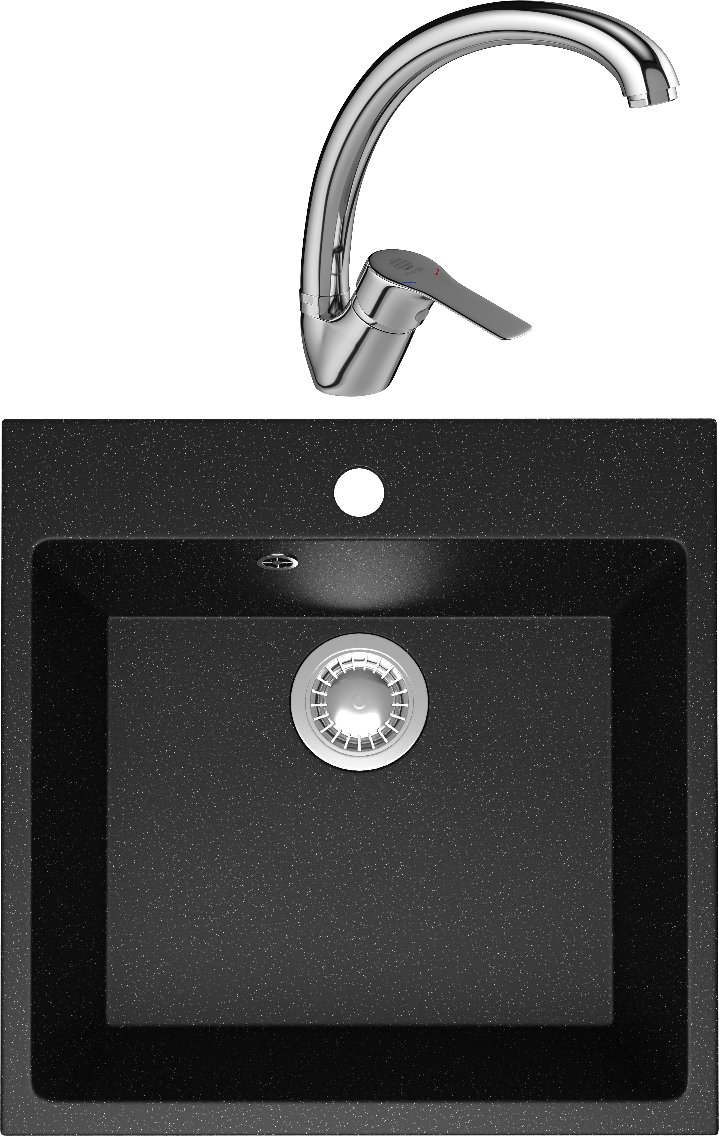 Комплект Мойка Domaci Болонья М-42-002 черная + Смеситель Равенна D45-002cr