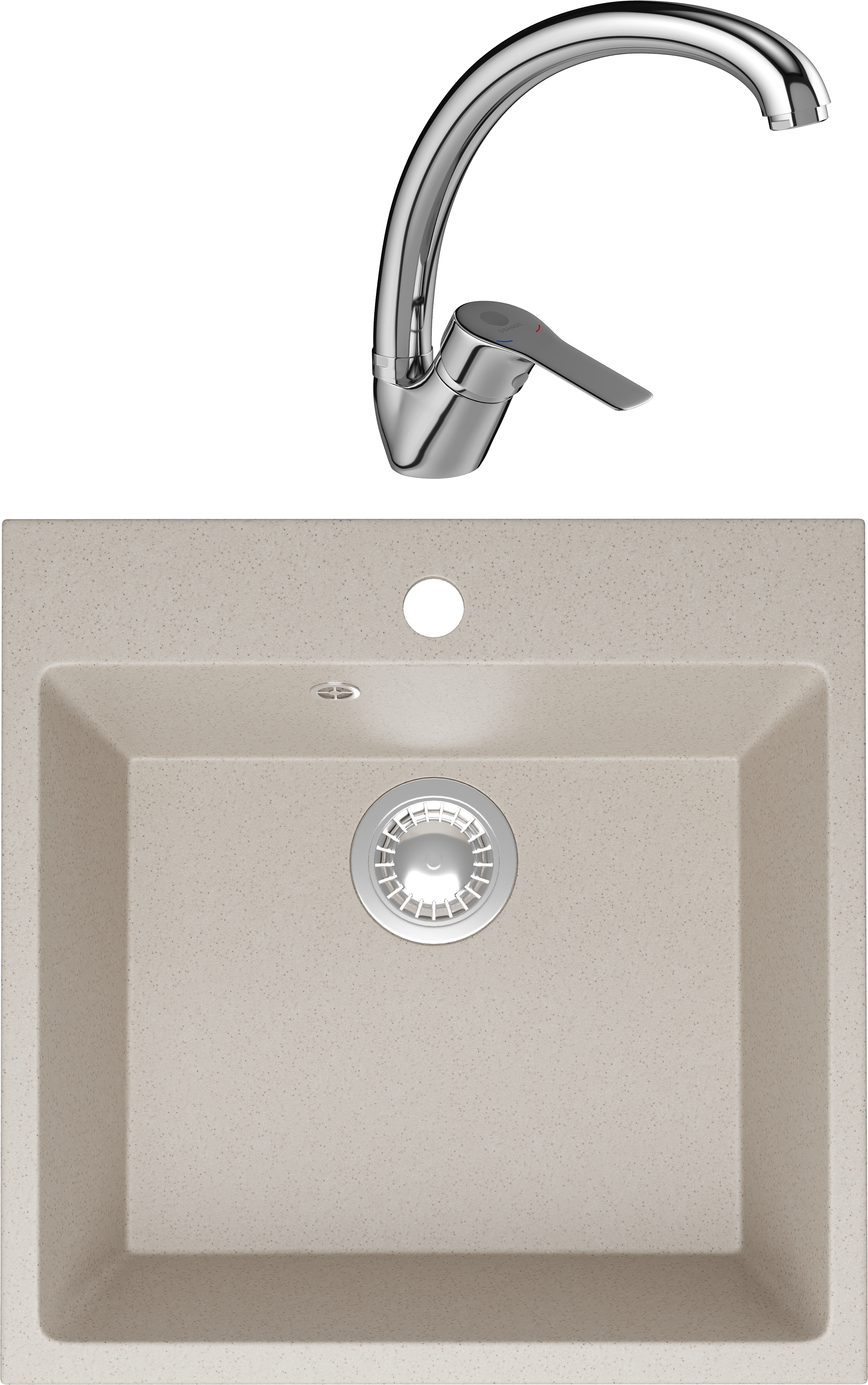 Комплект Мойка Domaci Болонья М-42-003 бежевая + Смеситель Равенна D45-002cr