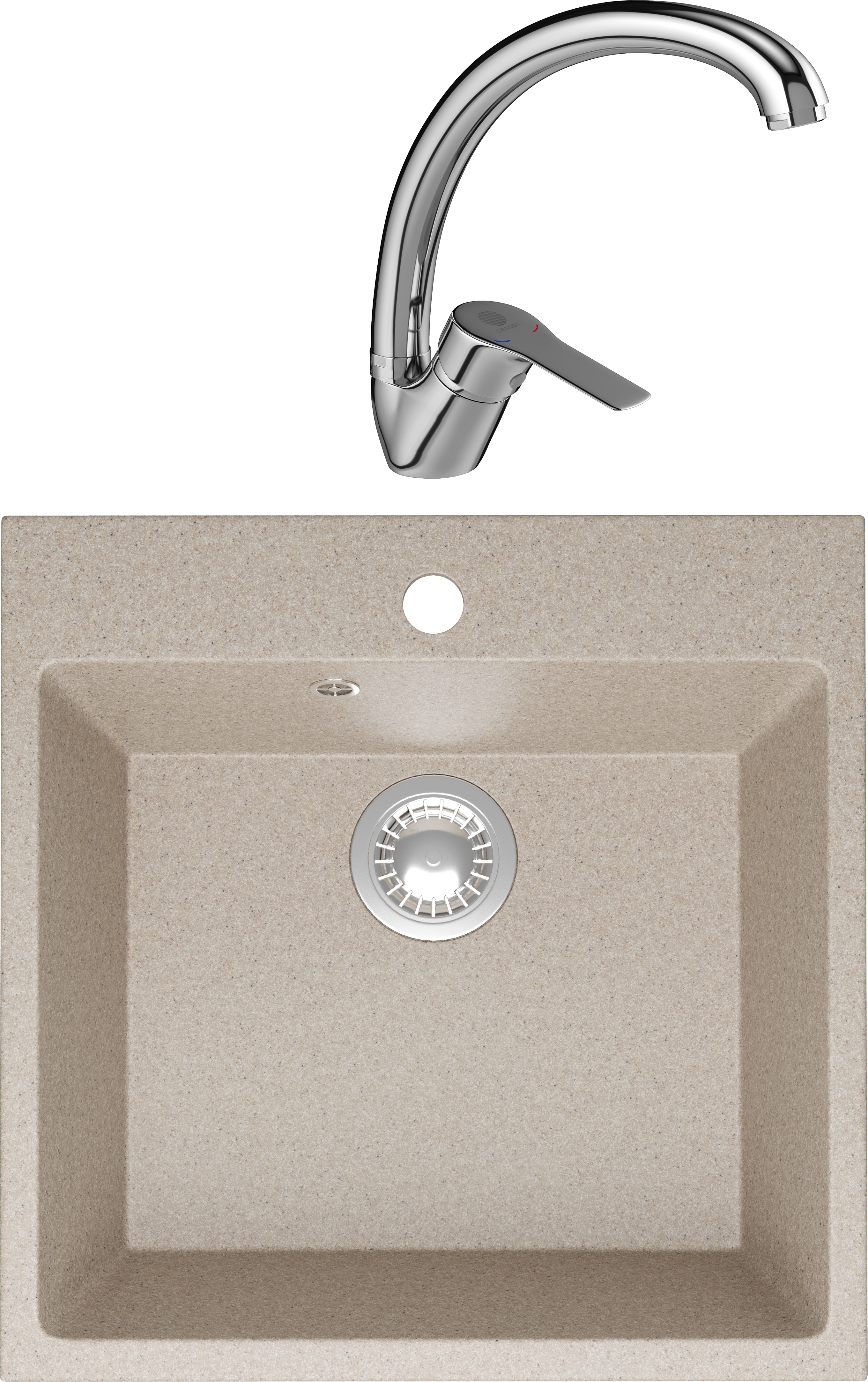 Комплект Мойка Domaci Болонья М-42-004 песочная + Смеситель Равенна D45-002cr