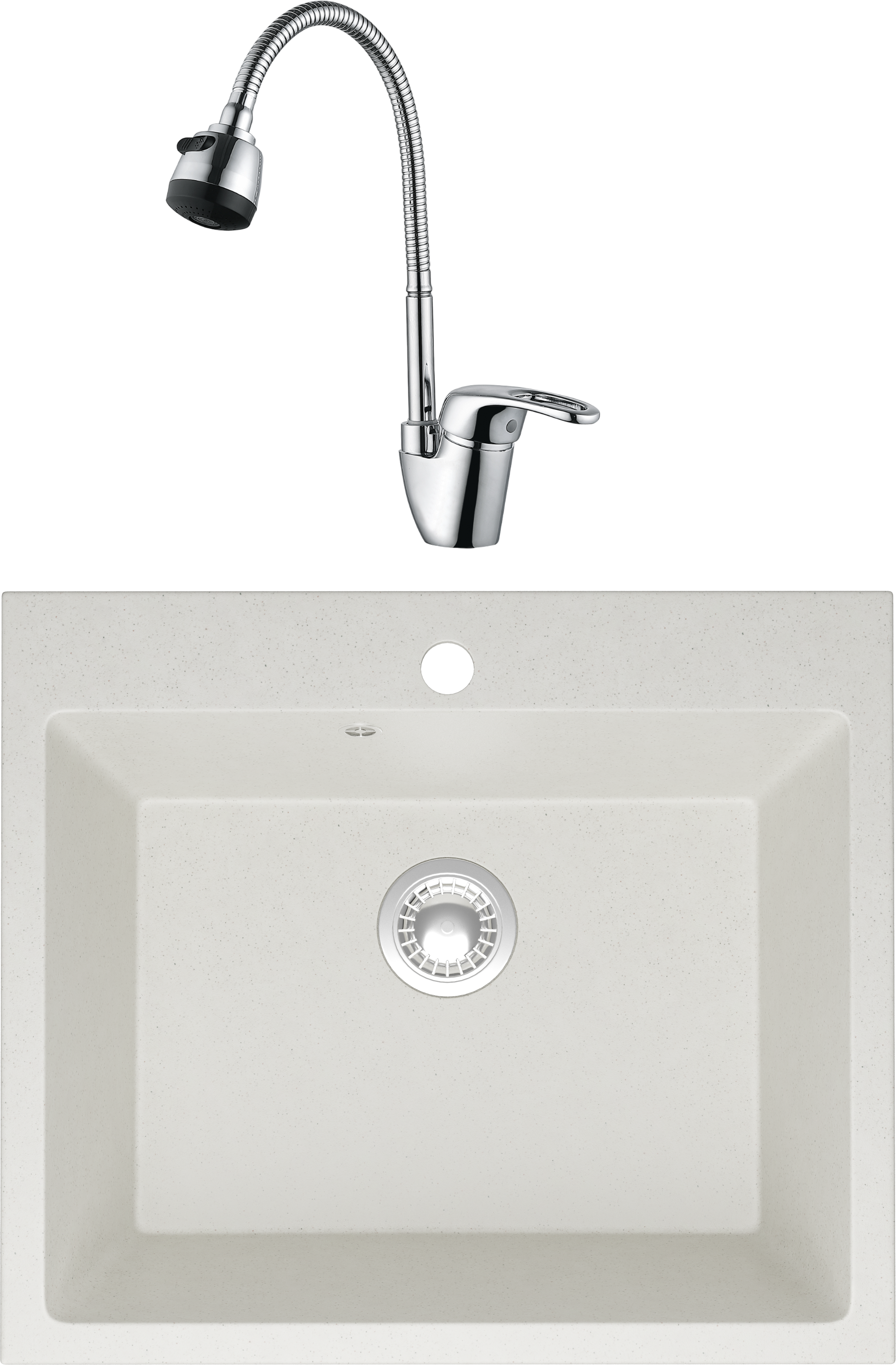 Комплект Мойка Domaci Болонья М-44-001 белая + Смеситель Ливорно WFD04163B