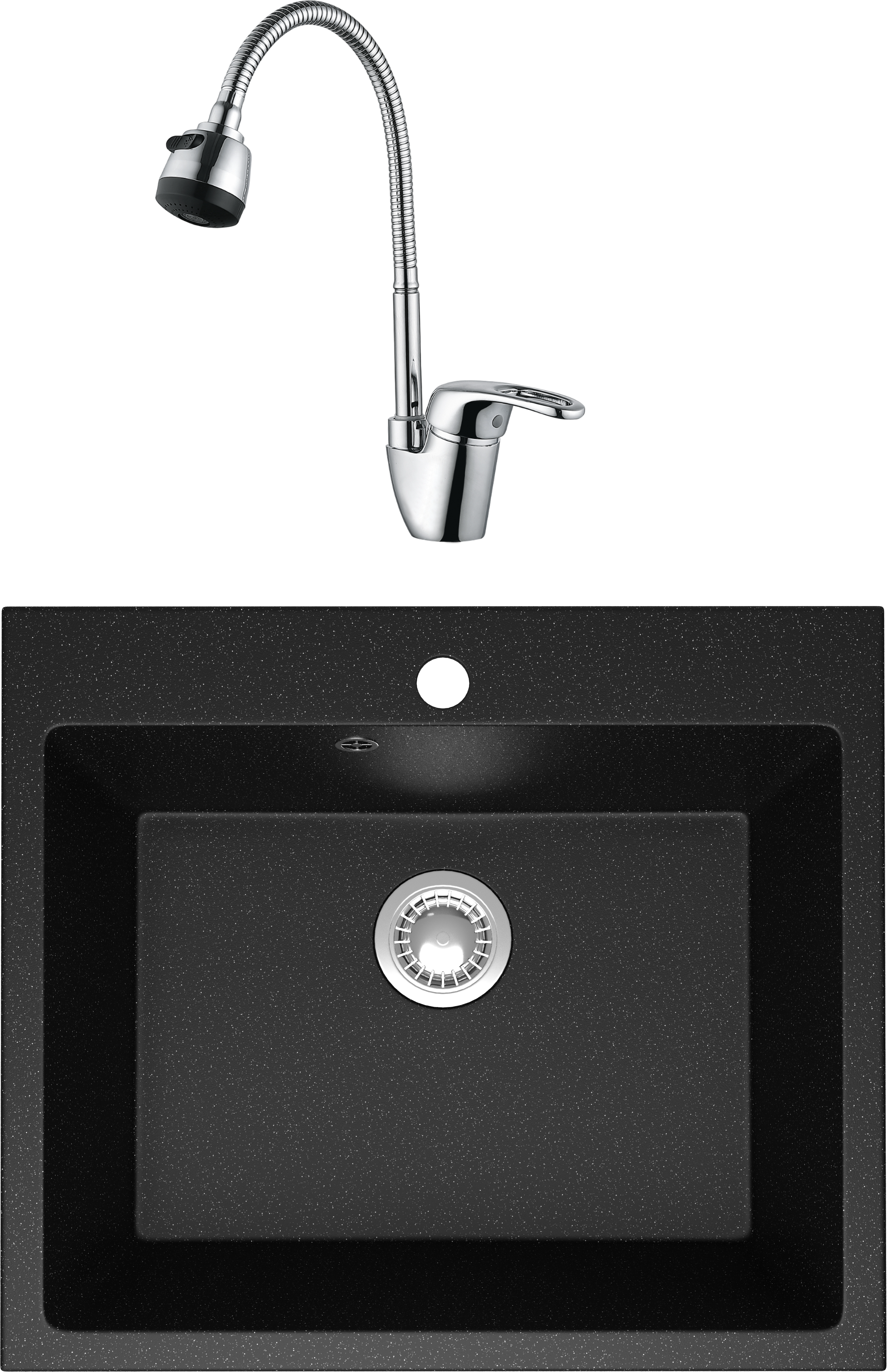 Комплект Мойка Domaci Болонья М-44-002 черная + Смеситель Ливорно WFD04163B