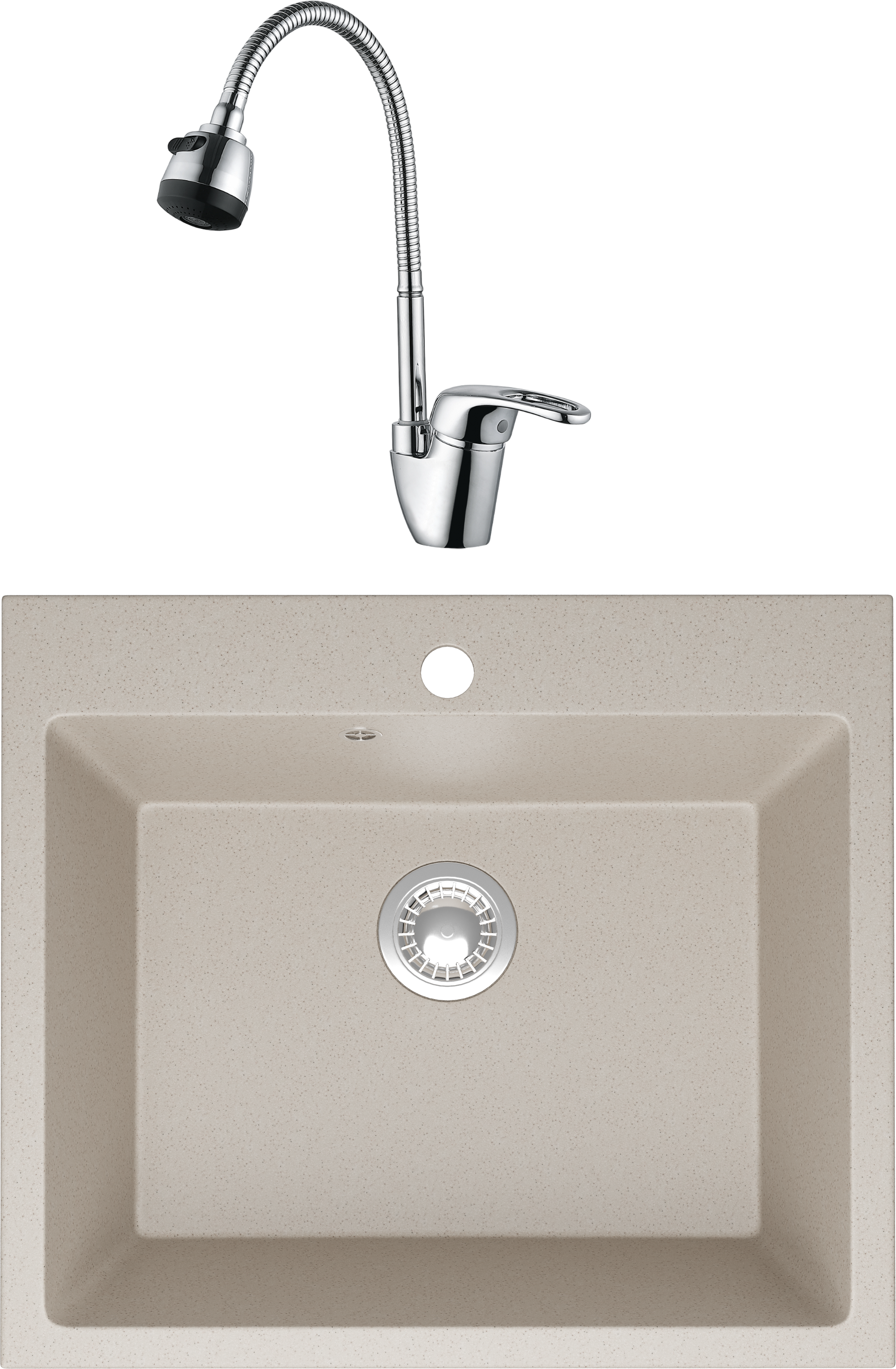 Комплект Мойка Domaci Болонья М-44-003 бежевая + Смеситель Ливорно WFD04163B