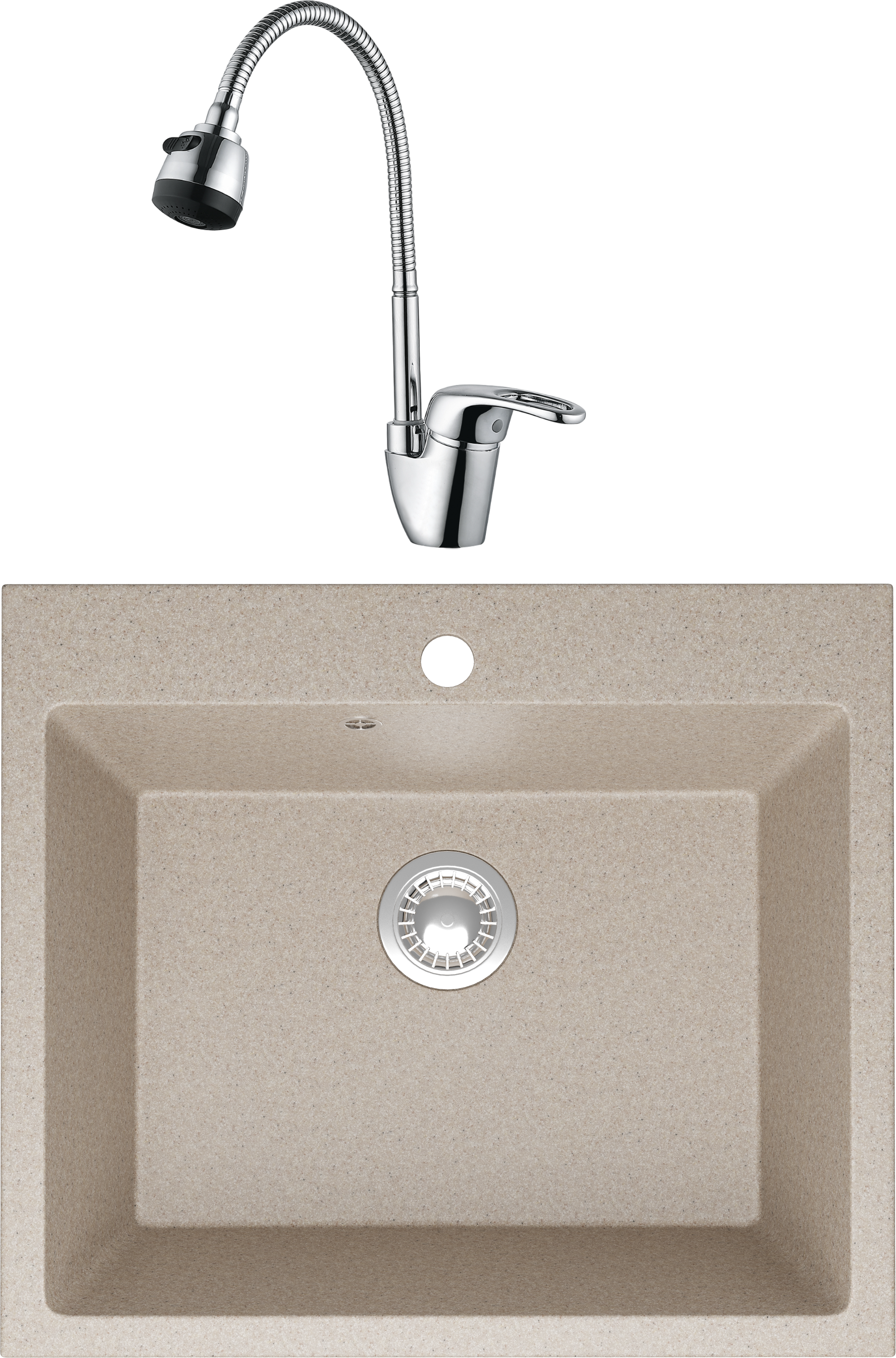 Комплект Мойка Domaci Болонья М-44-004 песочная + Смеситель Ливорно WFD04163B