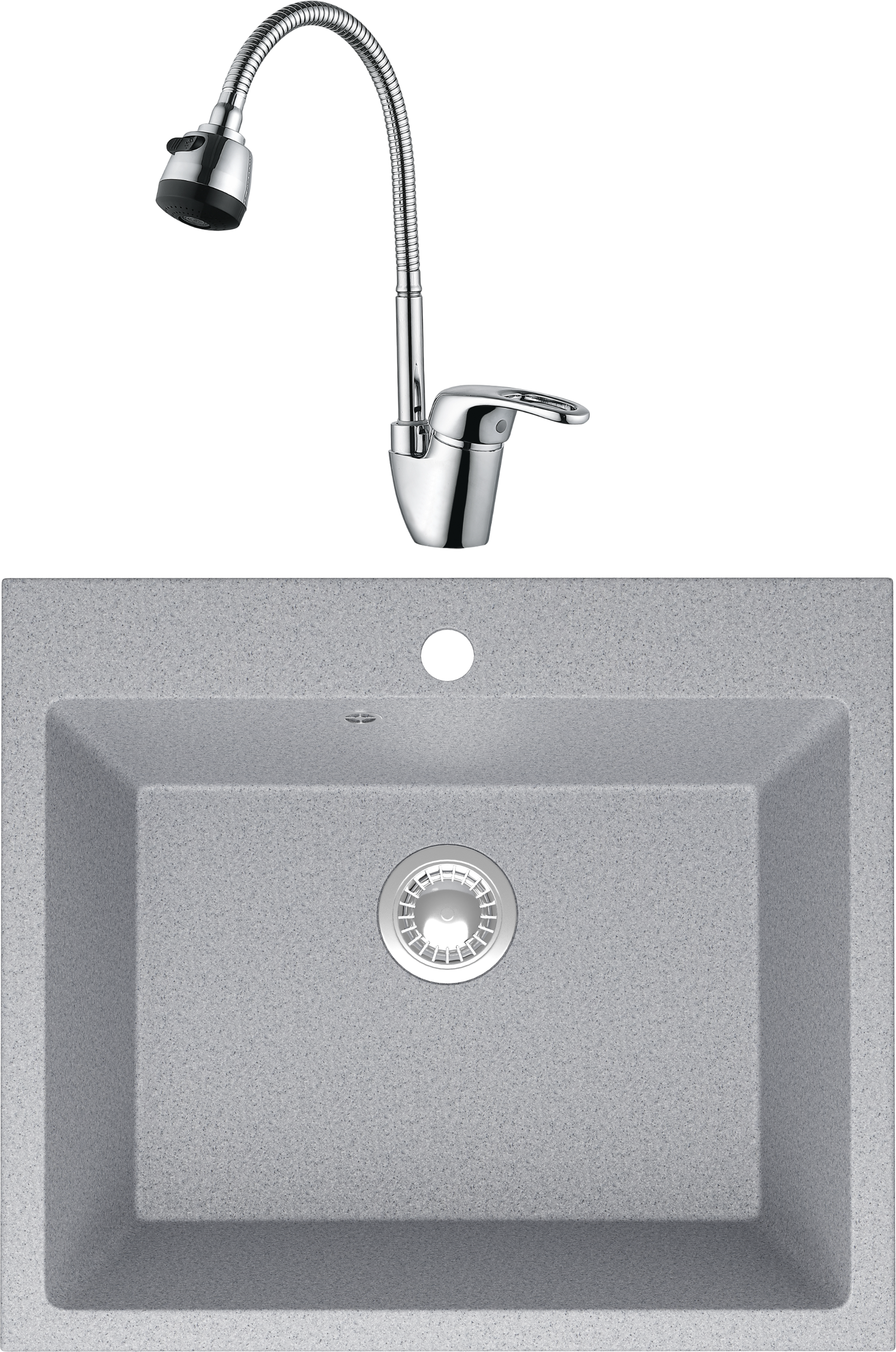 Комплект Мойка Domaci Болонья М-44-005 серая + Смеситель Ливорно WFD04163B