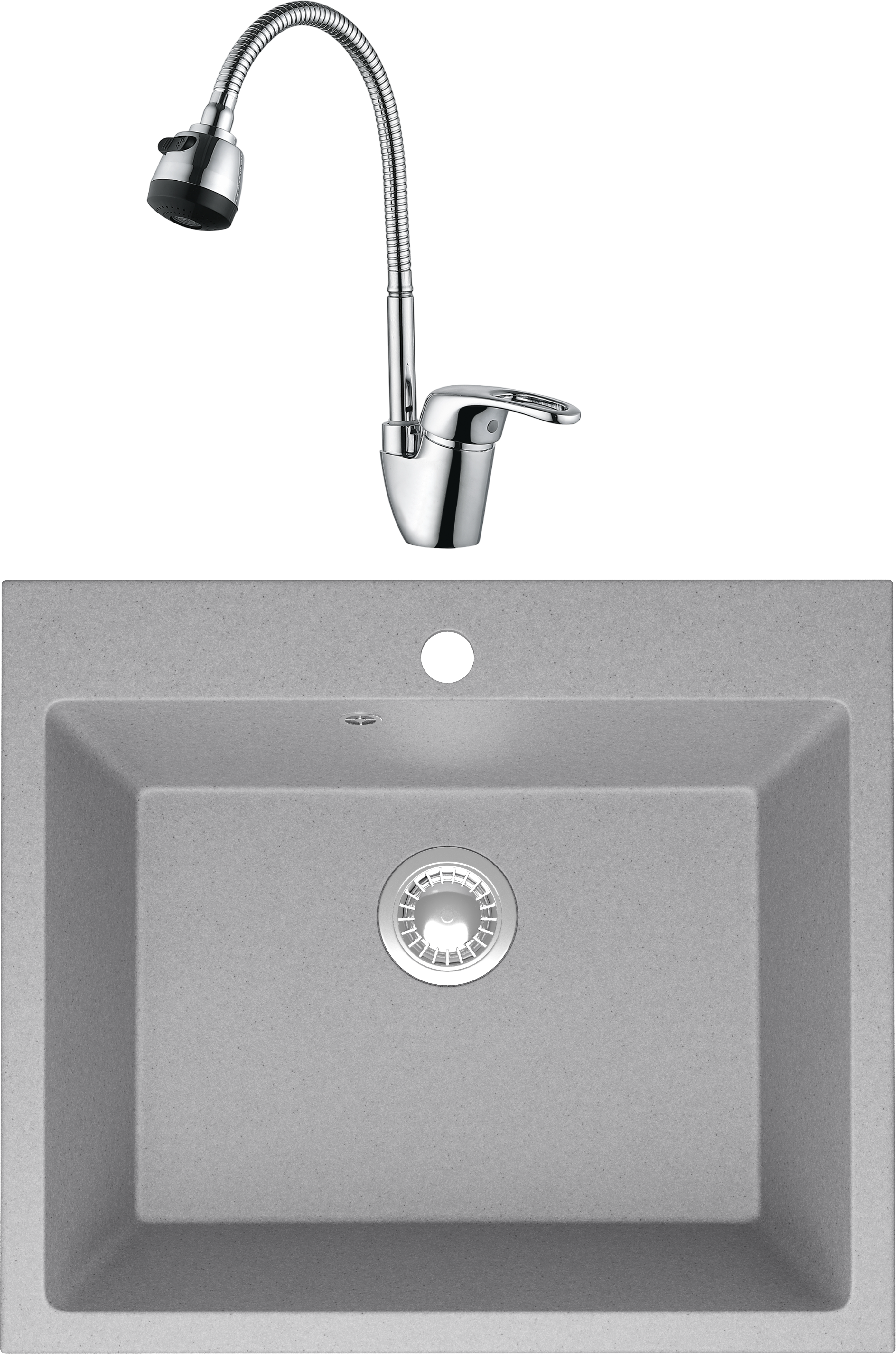Комплект Мойка Domaci Болонья М-44-006 светло-серая + Смеситель Ливорно WFD04163B
