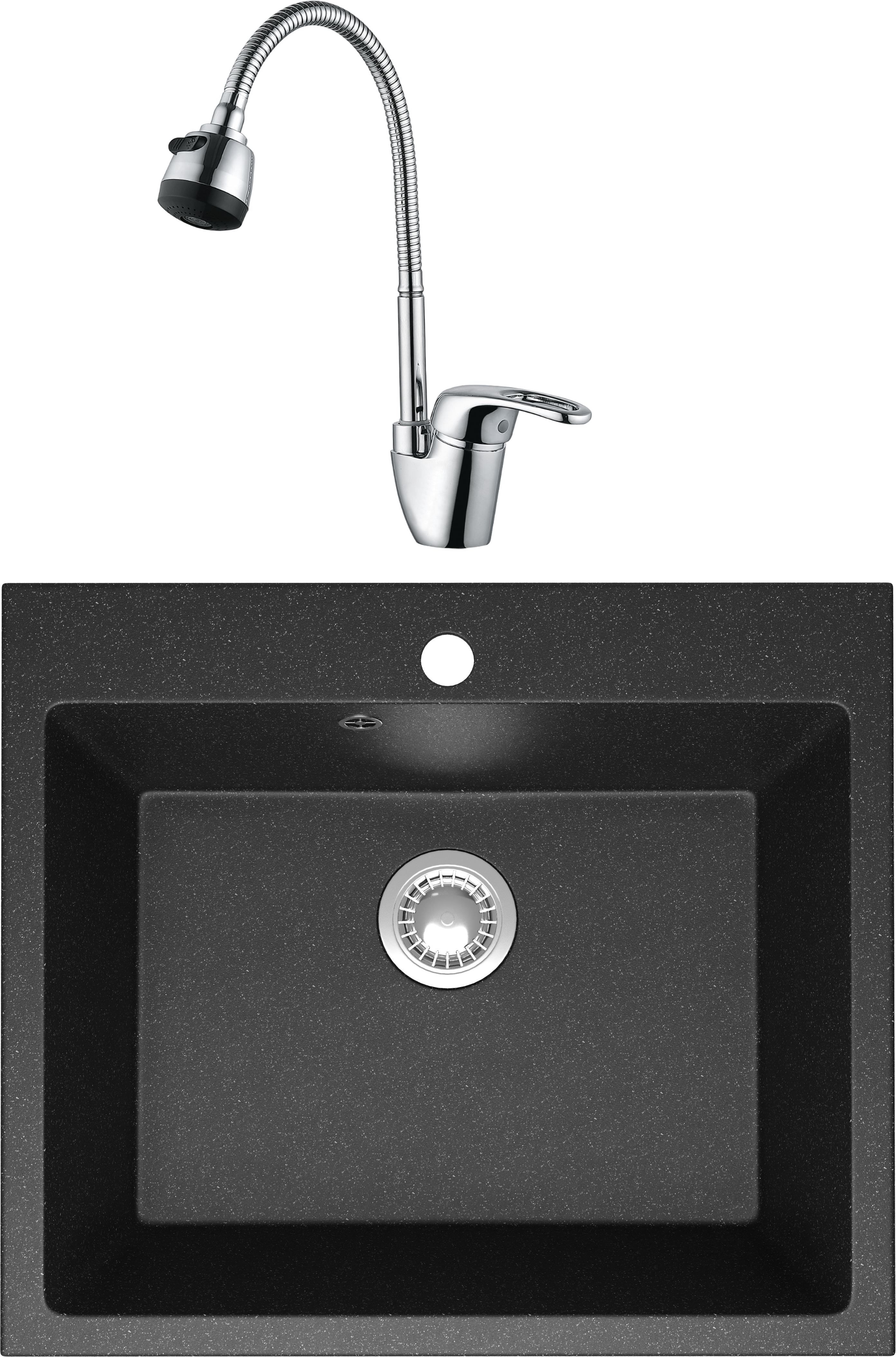 Комплект Мойка Domaci Болонья М-44-007 антрацит + Смеситель Ливорно WFD04163B
