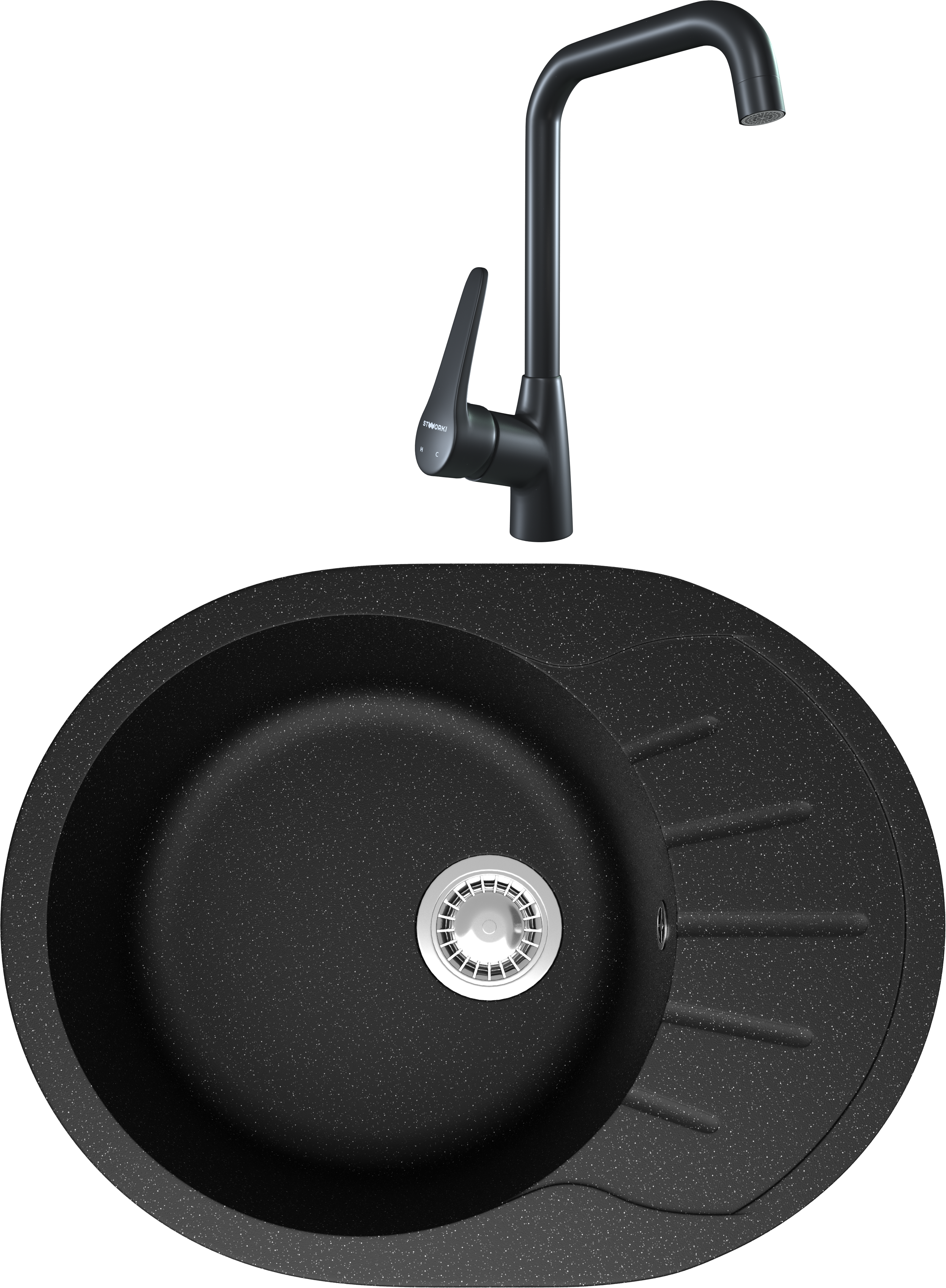 Комплект Мойка Domaci Болонья М-10-002 черная + Смеситель STWORKI WFD04007GA черный матовый