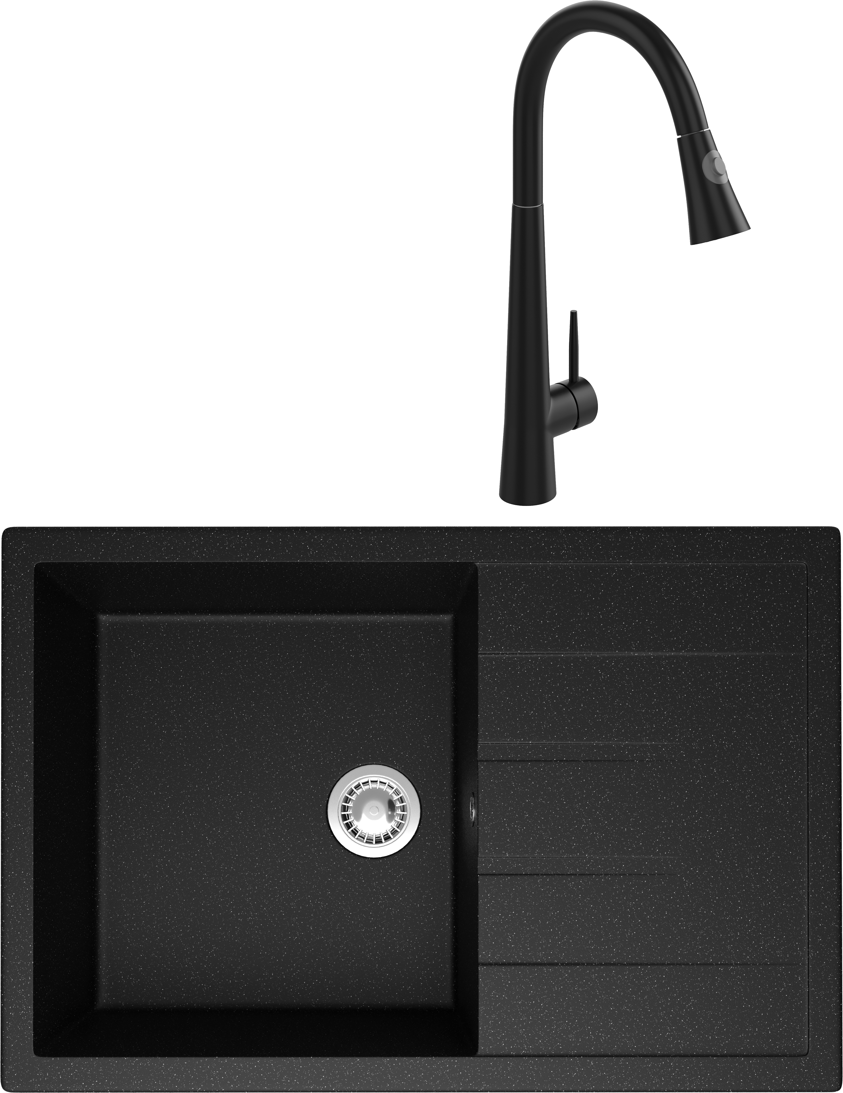 Комплект Мойка Domaci Болонья М-161-002 черная + Смеситель Ливорно WFD04098 черный