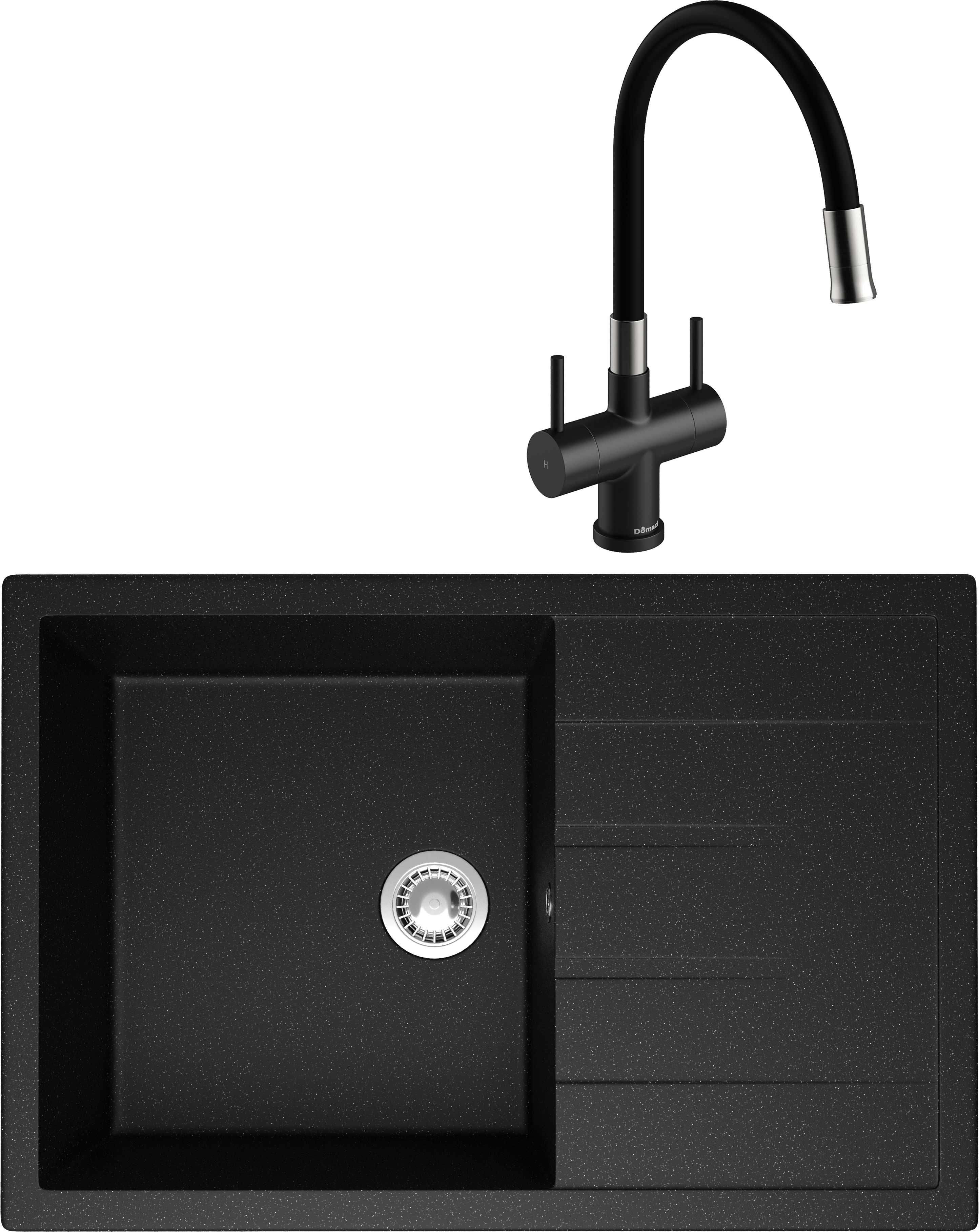 Комплект Мойка Domaci Болонья М-161-002 черная + Смеситель Ливорно WFD04023 черный