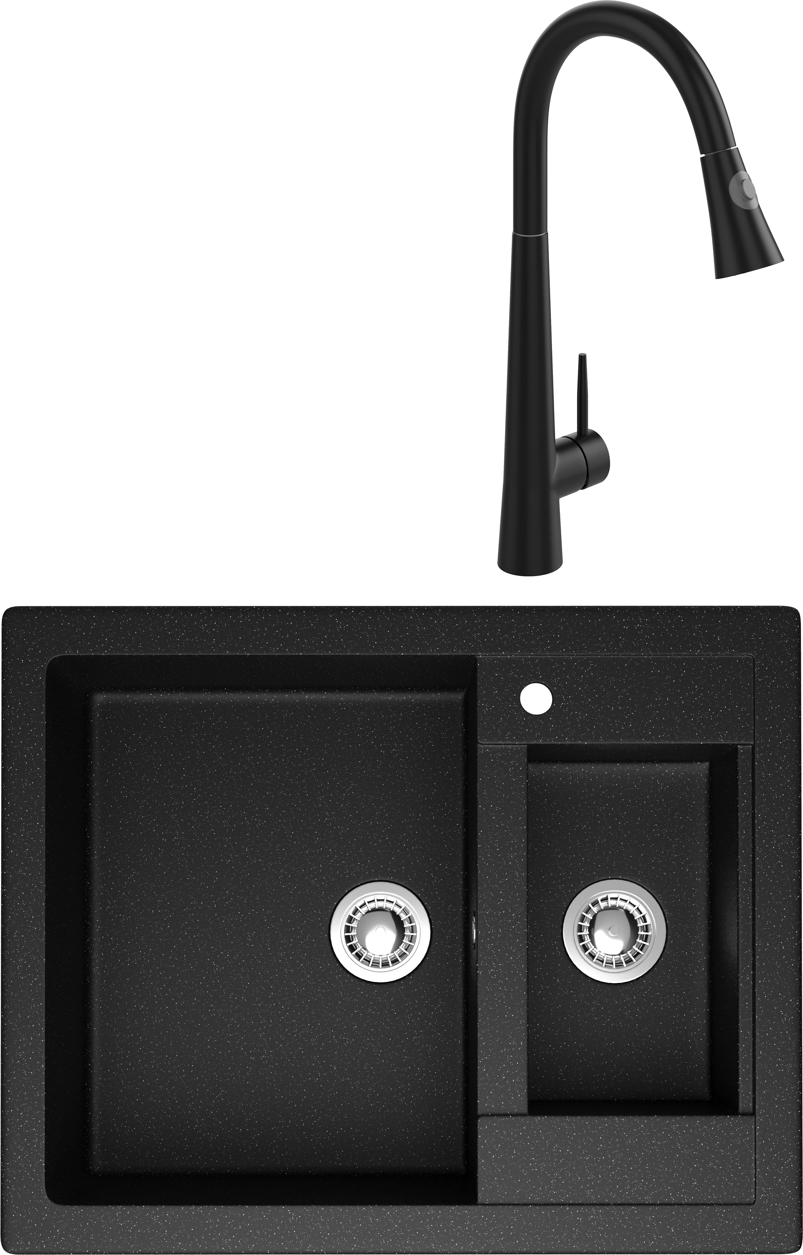 Комплект Мойка Domaci Болонья М-19-002 черная + Смеситель Ливорно WFD04098 черный