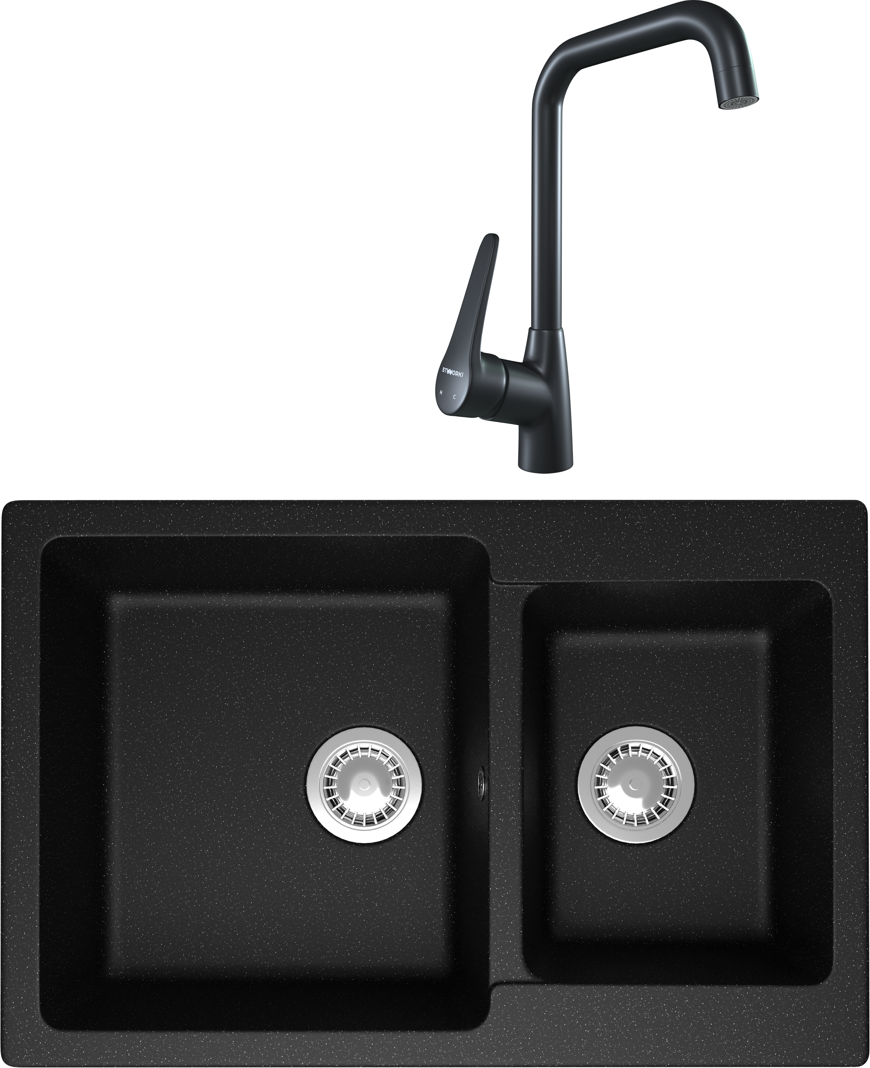 Комплект Мойка Domaci Болонья М-191-002 черная + Смеситель STWORKI WFD04007GA черный матовый