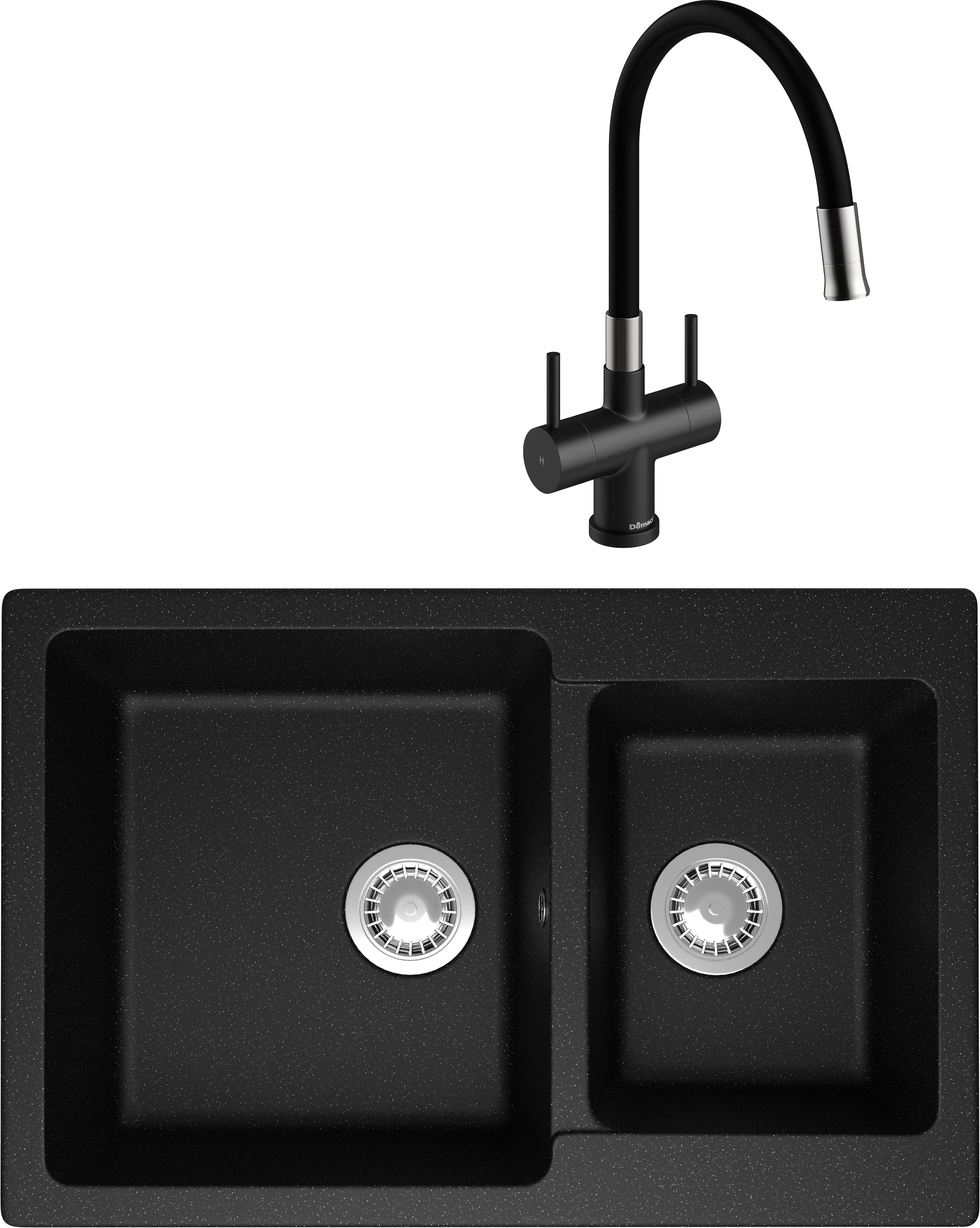 Комплект Мойка Domaci Болонья М-191-002 черная + Смеситель Ливорно WFD04023 черный