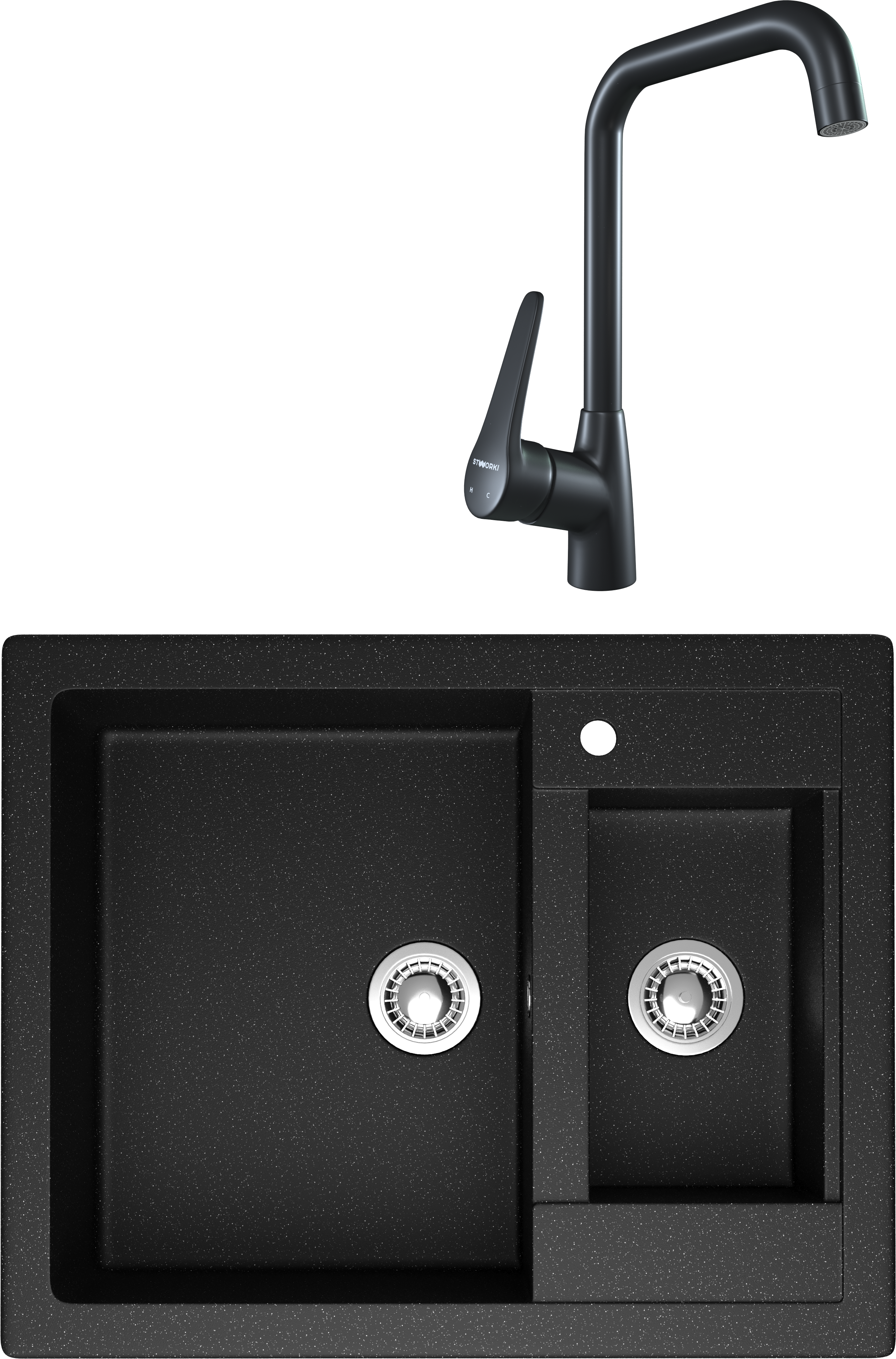 Комплект Мойка Domaci Болонья М-19-002 черная + Смеситель STWORKI WFD04007GA черный матовый